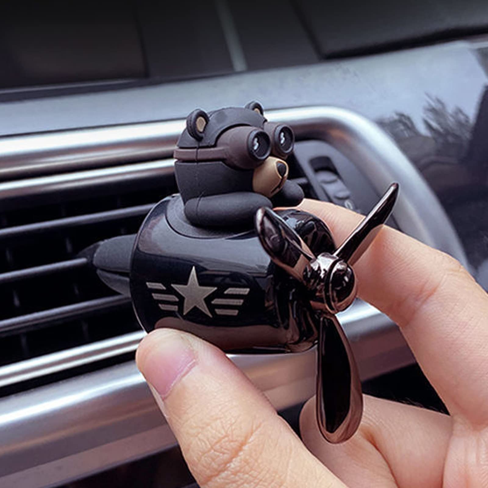 Car Air Fresheners Pilot Bear Cute Car Diffuser Rotating Propeller Cartoon Automotive Air Outlet Car Perfume Decoration (Pilot B