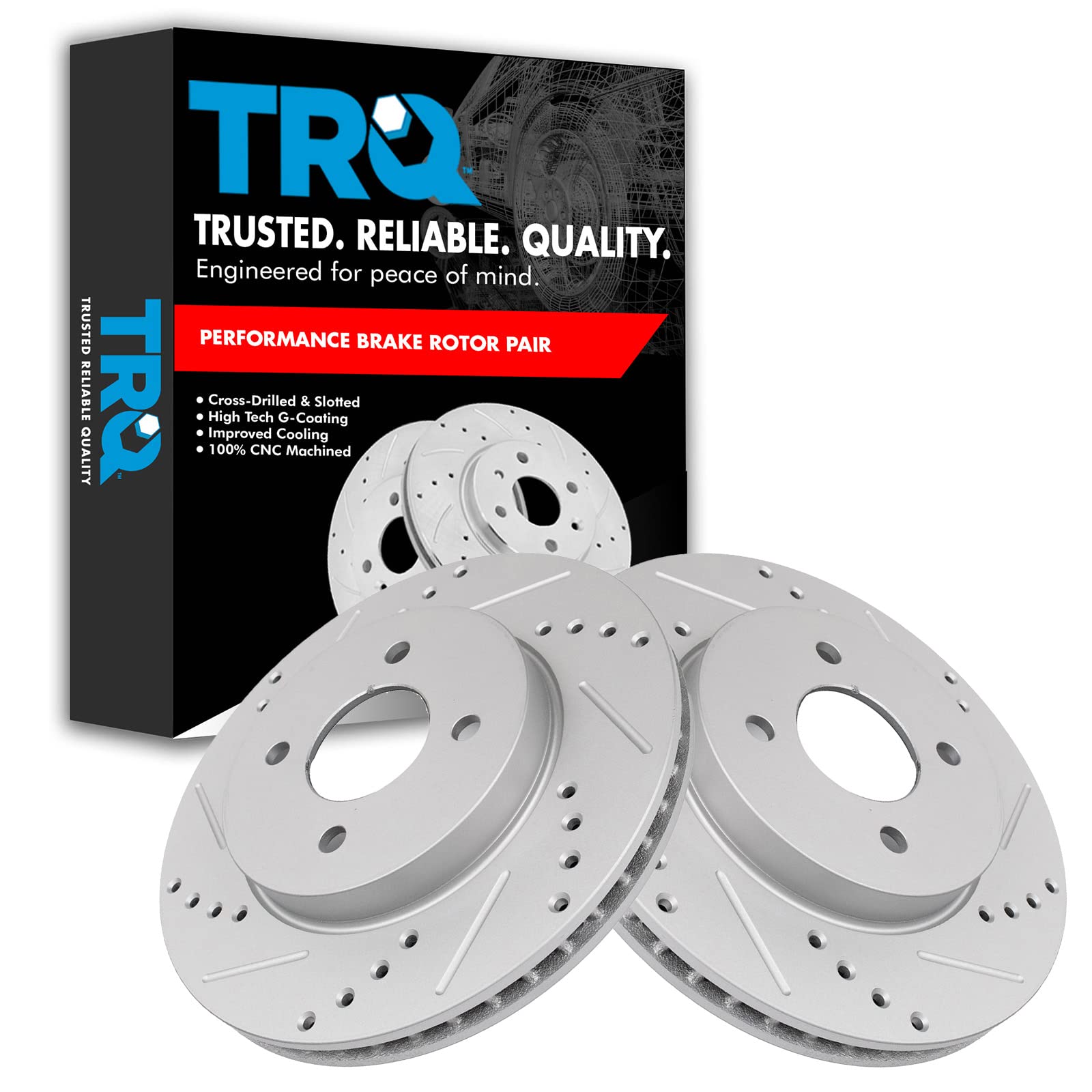 Trq Front Performance Brake Rotors Set Premium G-Coated Cross Drilled & Slotted Compatible With 2012-2019 Nissan Versa 2014-2019