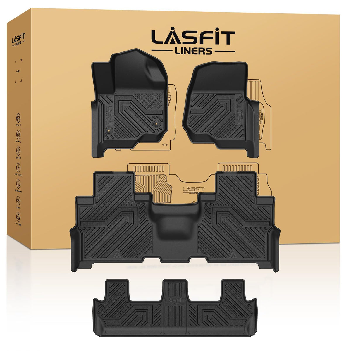 LASFIT Floor Mats for Ford Expedition and Expedition Max 2018-2024(Only Fit 8 Seats, Not Fit 7 Seats), All Weather TPE Custom Fi