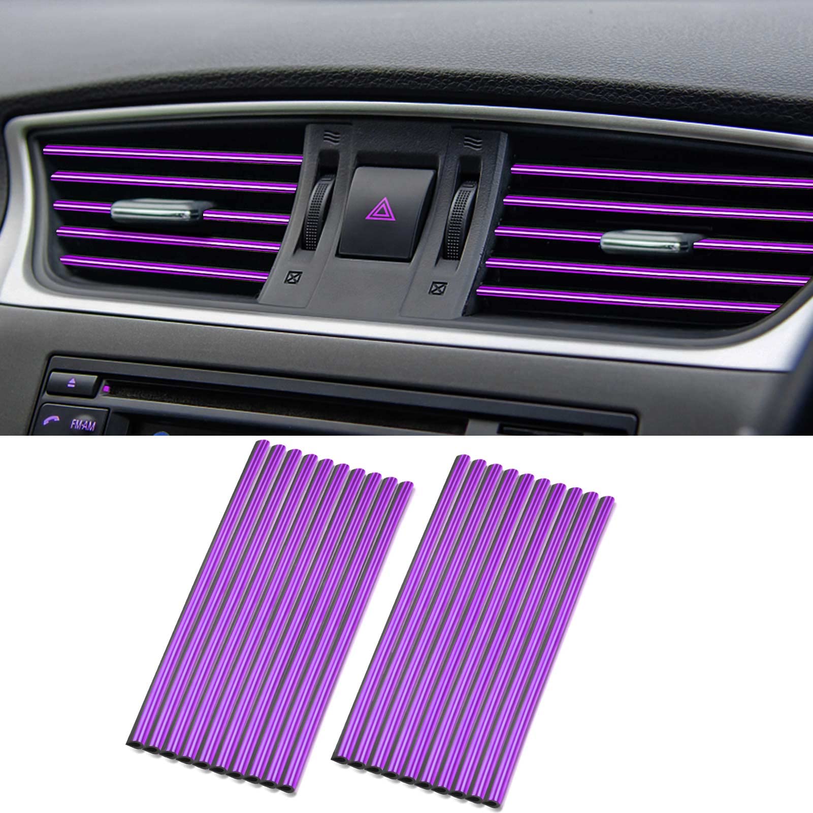 Obvis 20 Pcs Purple Car Vent Outlet Trim Strip Chrome Pvc Car Air Conditioner Vent Outlet Decoration Decorating Strip Interior A
