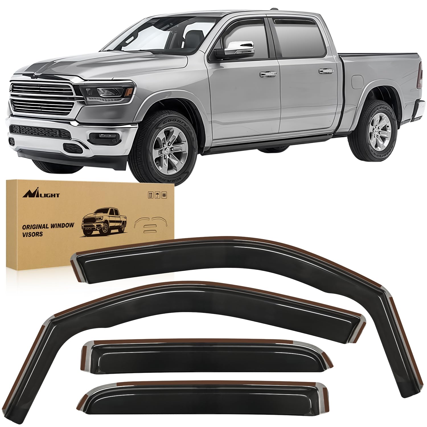 Nilight In Channel Rain Guards For Dodge Ram 1500 2019 2020 2021 2022 2023 2024 Quad Cab Original Window Deflectors, Vent Window
