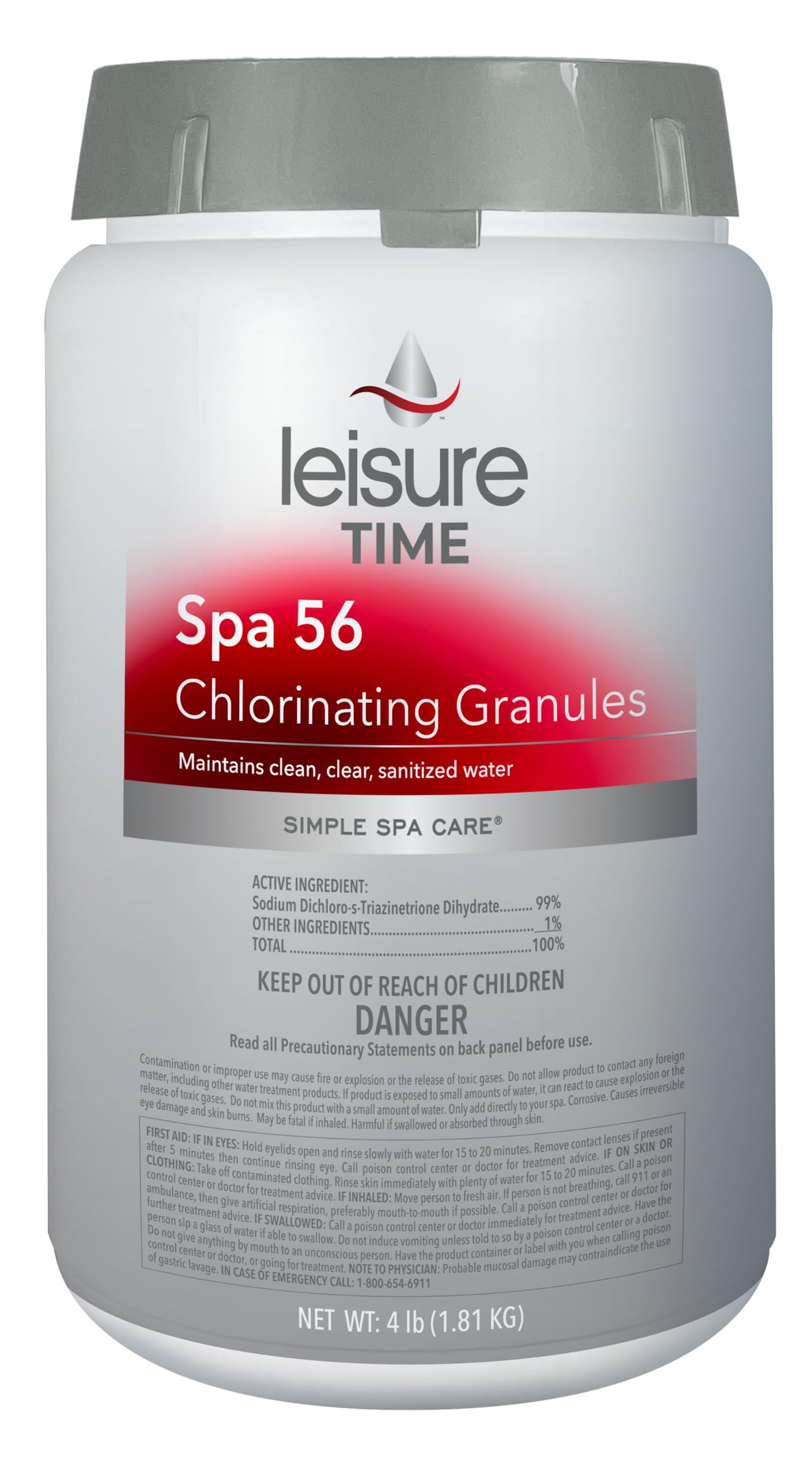 Leisure Time 22331 Spa 56 Chlorinating Granules, Bucket for Crystal Clear Spa Water Maintenance, 4lbs