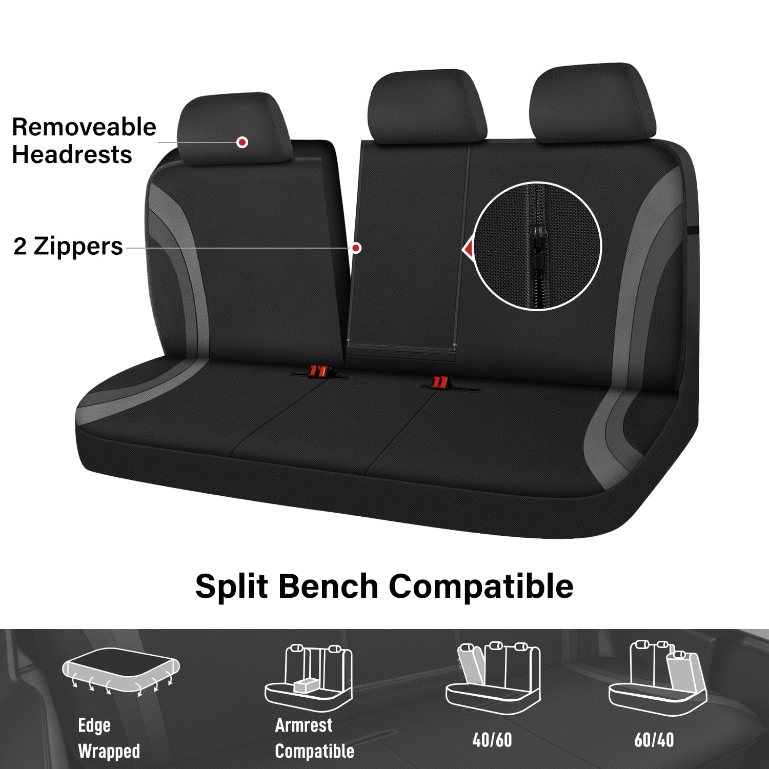 Car Pass Eva Waterproof Back Seat Cover,Gray Bench Seat Cover, Rear Seat Cover Universal Fit For Cars Sedans Suvs Vans Truck 95%