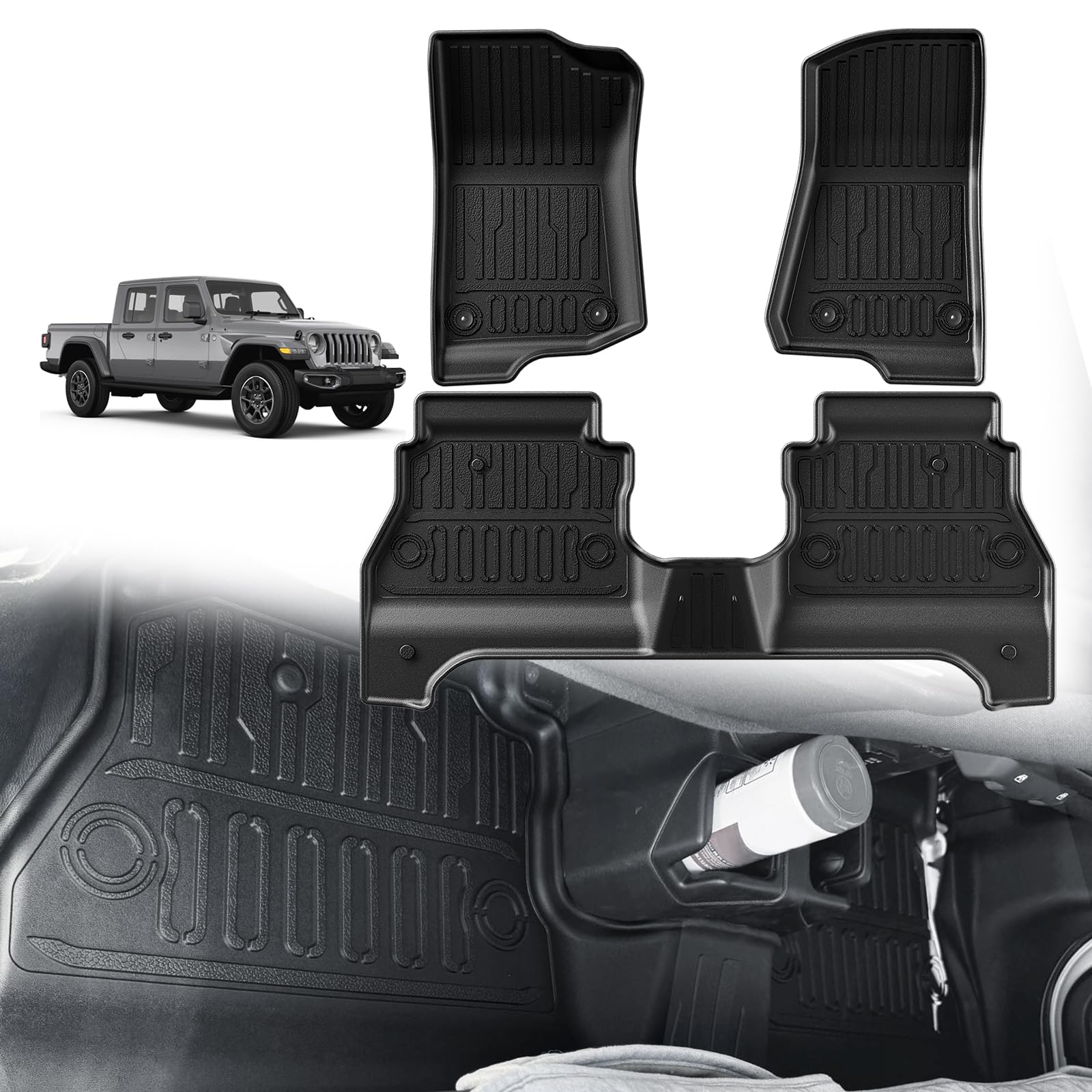 Triplealiners Floor Mats All Weather Compatible With 2020-2023 2024 2025 Jeep Gladiator Jt Accessories 1St & 2Nd Row Full Set Fl