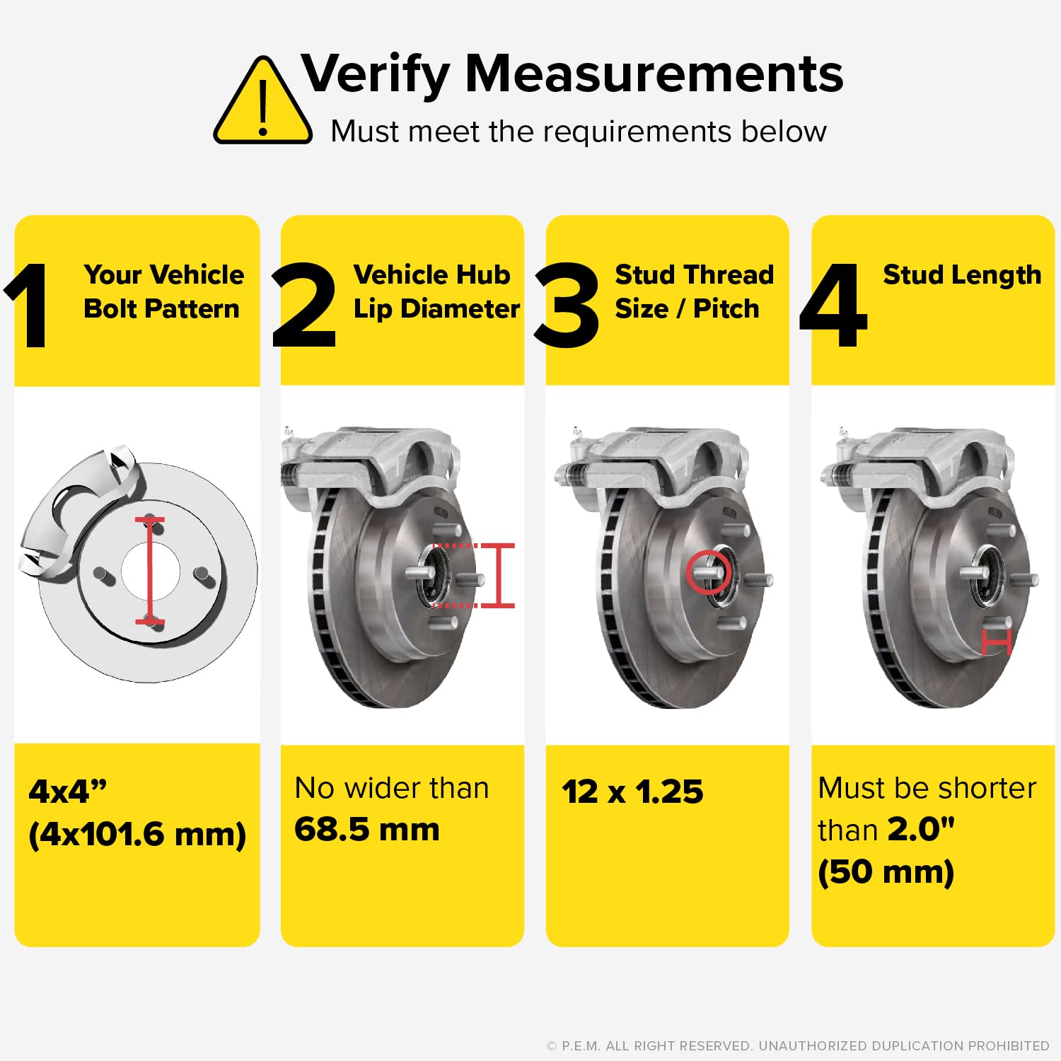 Rocktrix 2 Inch Wheel Spacers (4X4 Bolt Pattern, 68.5Mm Bore, 12X.1.25 Studs, Cone Seat Nuts) Compatible With Yamaha Golf Carts