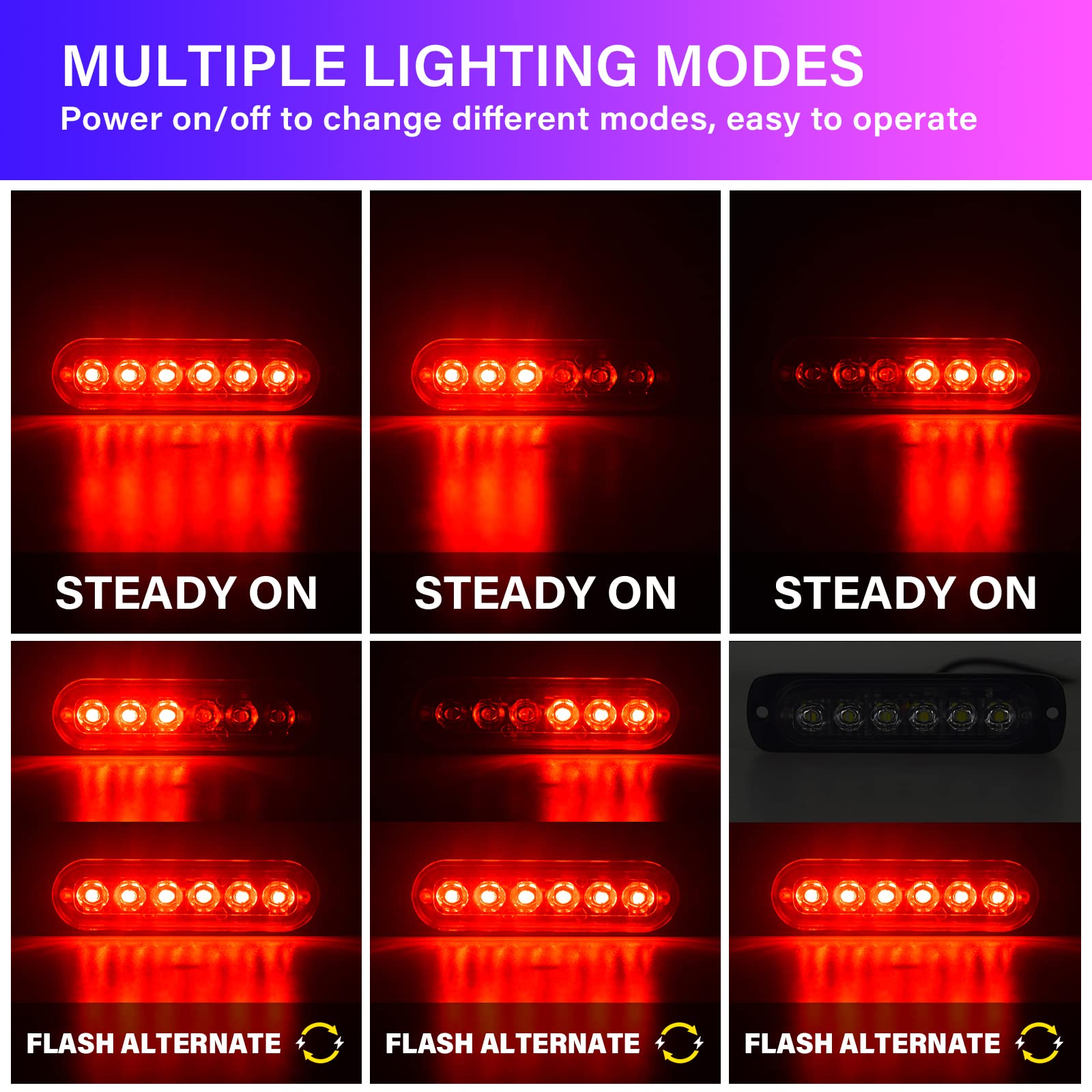 Rigidon 2 Pack Led Emergency Strobe 6 Led Red Surface Mount Flashing Strobe Lights For Trucks Car Grille Off-Road Warning Emergency Flashing Lights