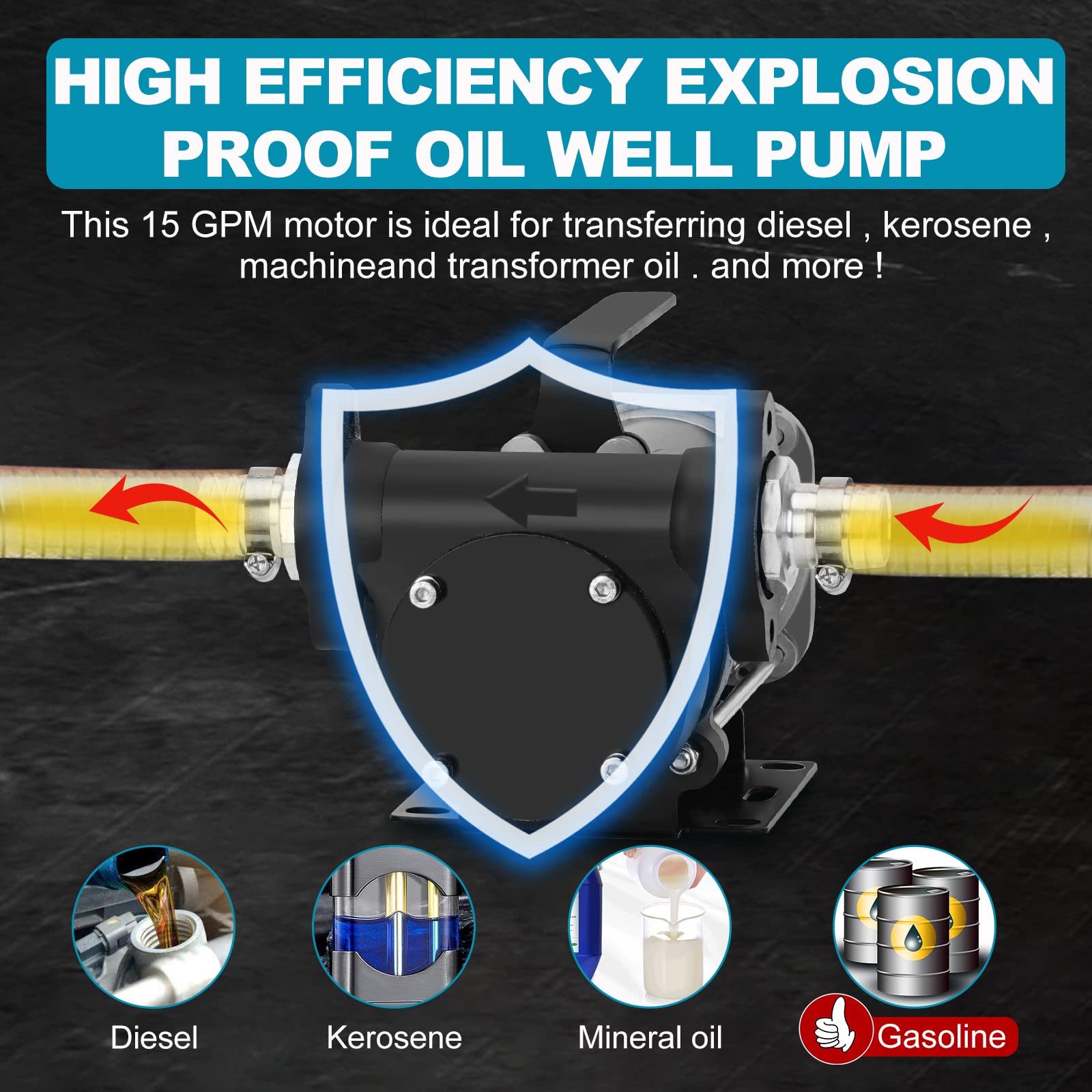 Fuel Transfer Pump Yohome Dc 12V Heavy-Duty Cast Iron Gasoline Transfer Pump, 15Gpm, Overheating Stability, Built-In Bypass Gasoline Pump Applicable To Gasoline, Diesel, Kerosene