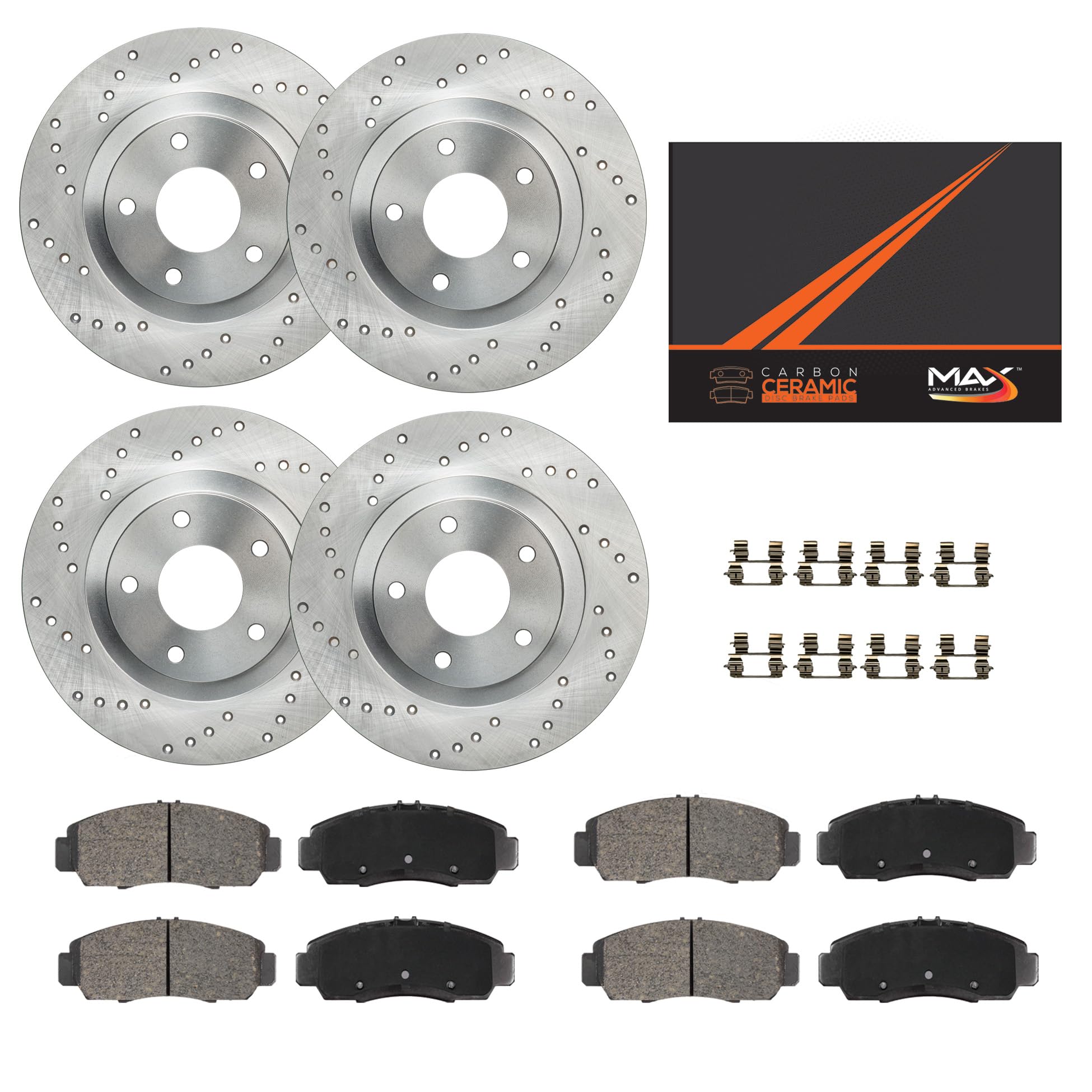 Max Advanced Brakes Front & Rear Brake Kit Compatible With 2015 2016 2017 Chrysler 200 W/12.01'' Frt Rotor Replacement Cross Dri