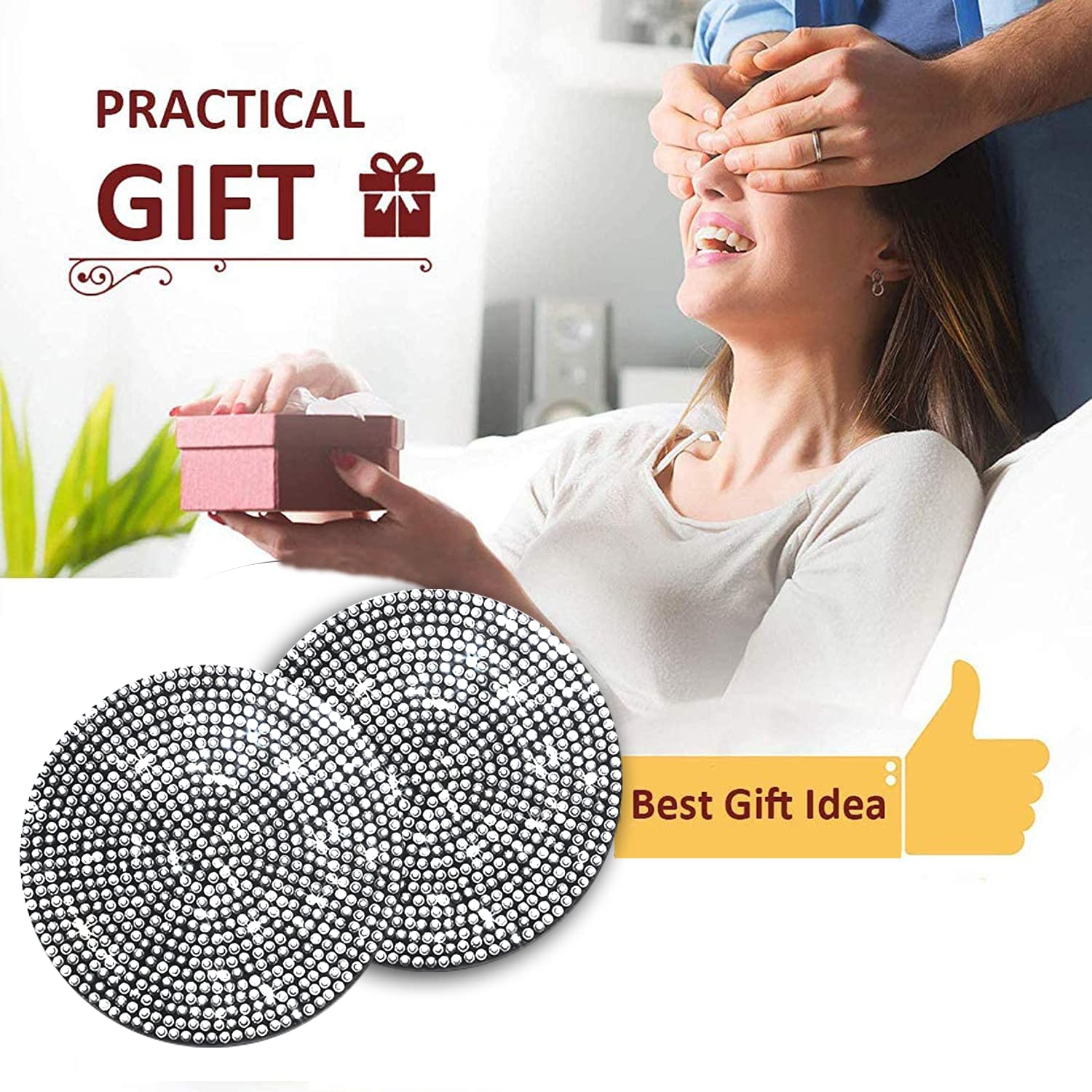 4Pcs Bling Cup Holder Insert Coaster- 2.75 Inch Silicone Anti-Slip Shockproof, Universal Fashion Car Interior Accessories For Women (White)