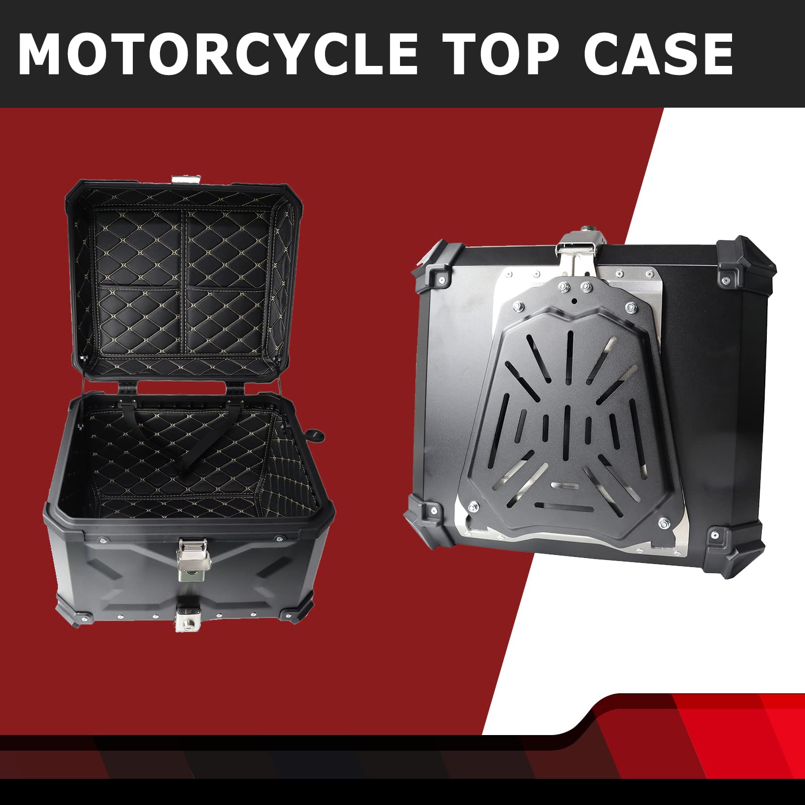 FEXON 55L Universal Motorcycle Top Case, Motorcycle Tail Box, Waterproof Motorcycle Rear Top Box, Aluminum Trunk Tour Tail Box f