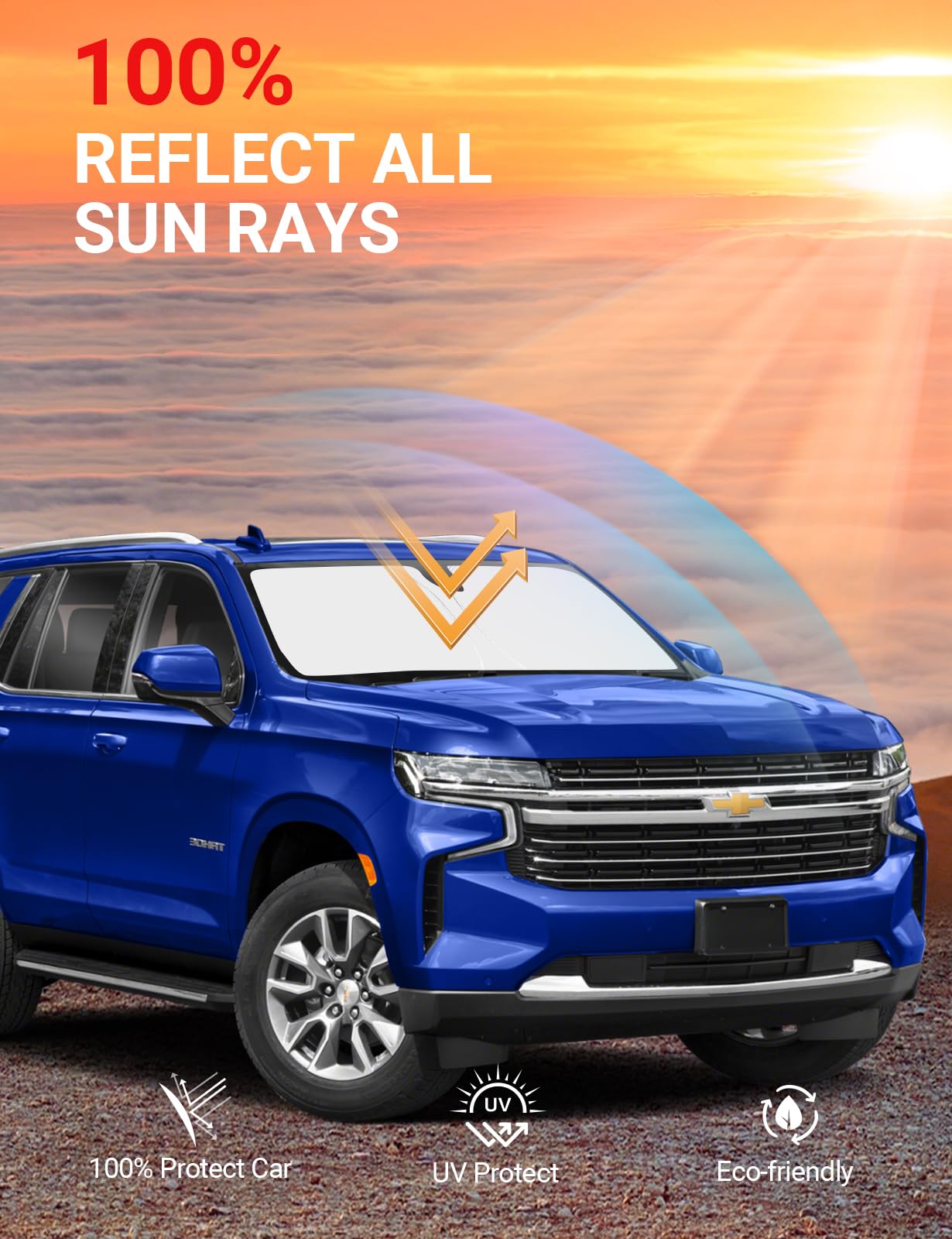 Proadsy Front Windshield Sun Shade Foldable Sunshade Protector Custom Fit 2025 2024 2023 2022 2021 Chevrolet Tahoe Z71, Premier, High Country, Rst, Lt, Ls Accessories 2025 Upgrade
