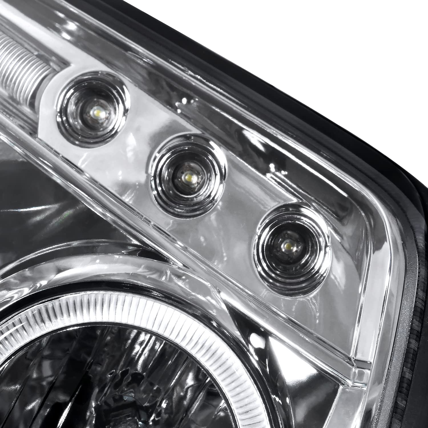 Spec-D Tuning Halo Led Chrome Housing Clear Lens Projector Headlights Compatible With 2003-2005 Toyota 4Runner Left + Right Pair Headlamps Assembly