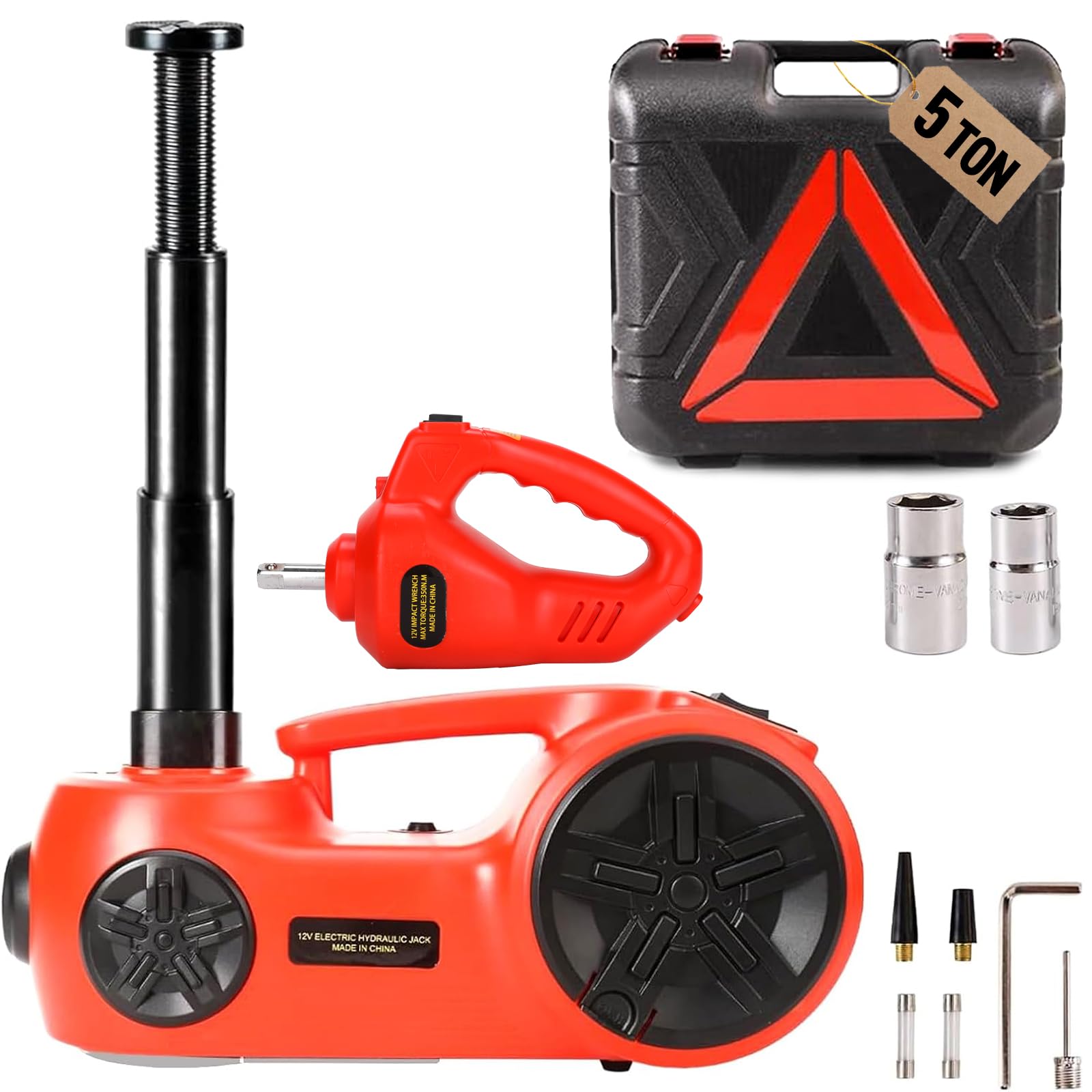 Trihelper Upgraded Electric Car Jack Set 5 in 1 Floor Hydraulic Jack Lift 5 Ton Van Truck Tire Jack Lift with Integrated Tire Pu