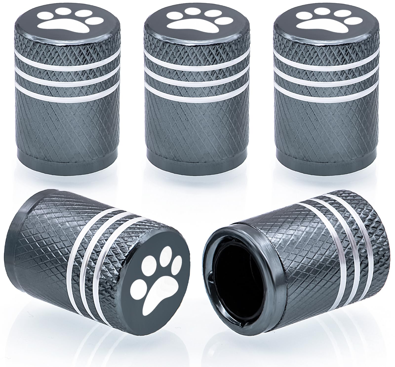 Meajoo 5Pcs Cat Dog Paw Tire Valve Stem Caps, Aluminum Air Caps Cover, With Plastic Liner Corrosion Resistant Leak-Proof, Univer