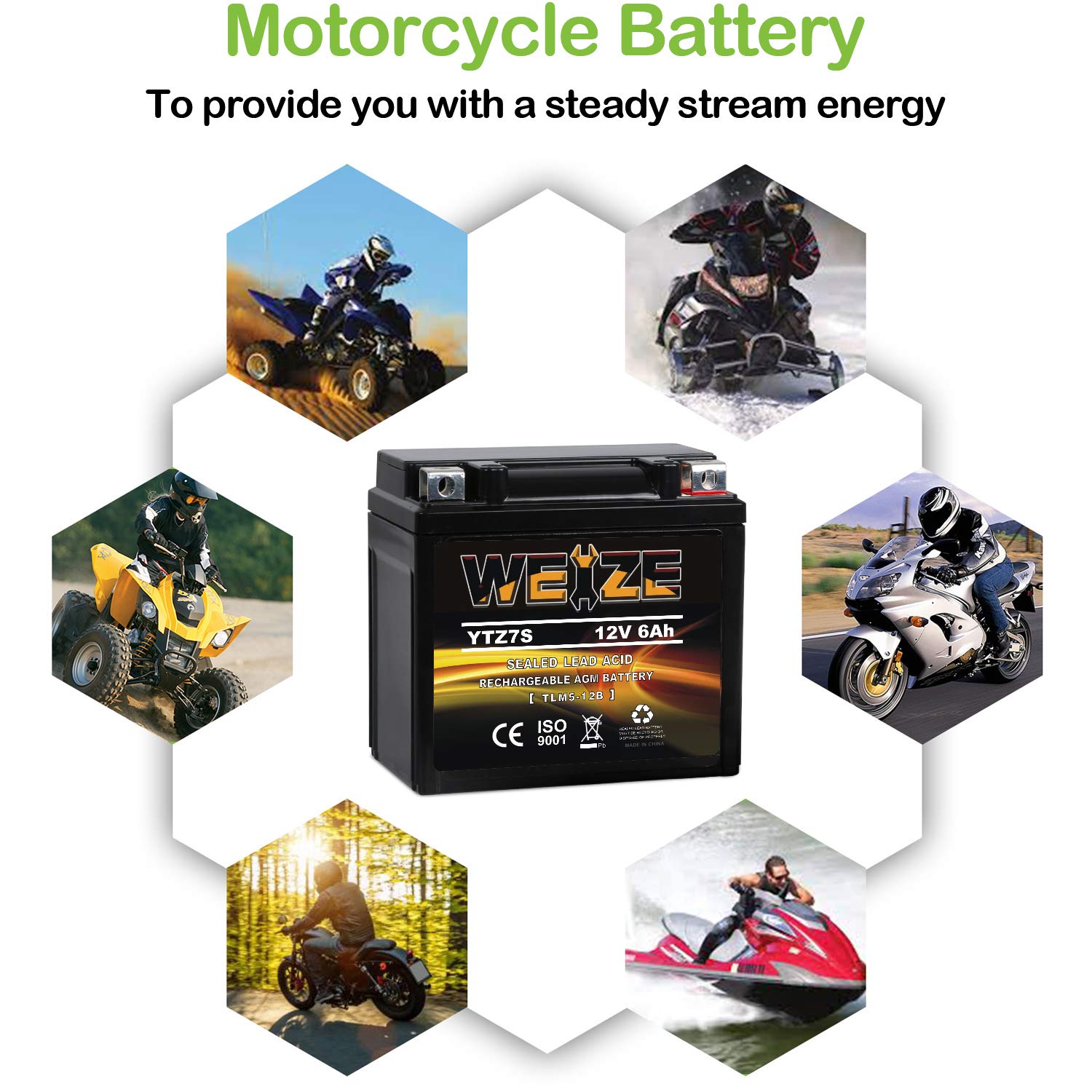 Weize Ytz7S-Bs Sealed Maintenance Free Agm Battery Replacement Ytz7S Compatible With Honda Trx450Er Trx450R Atv Motorcycle Batti