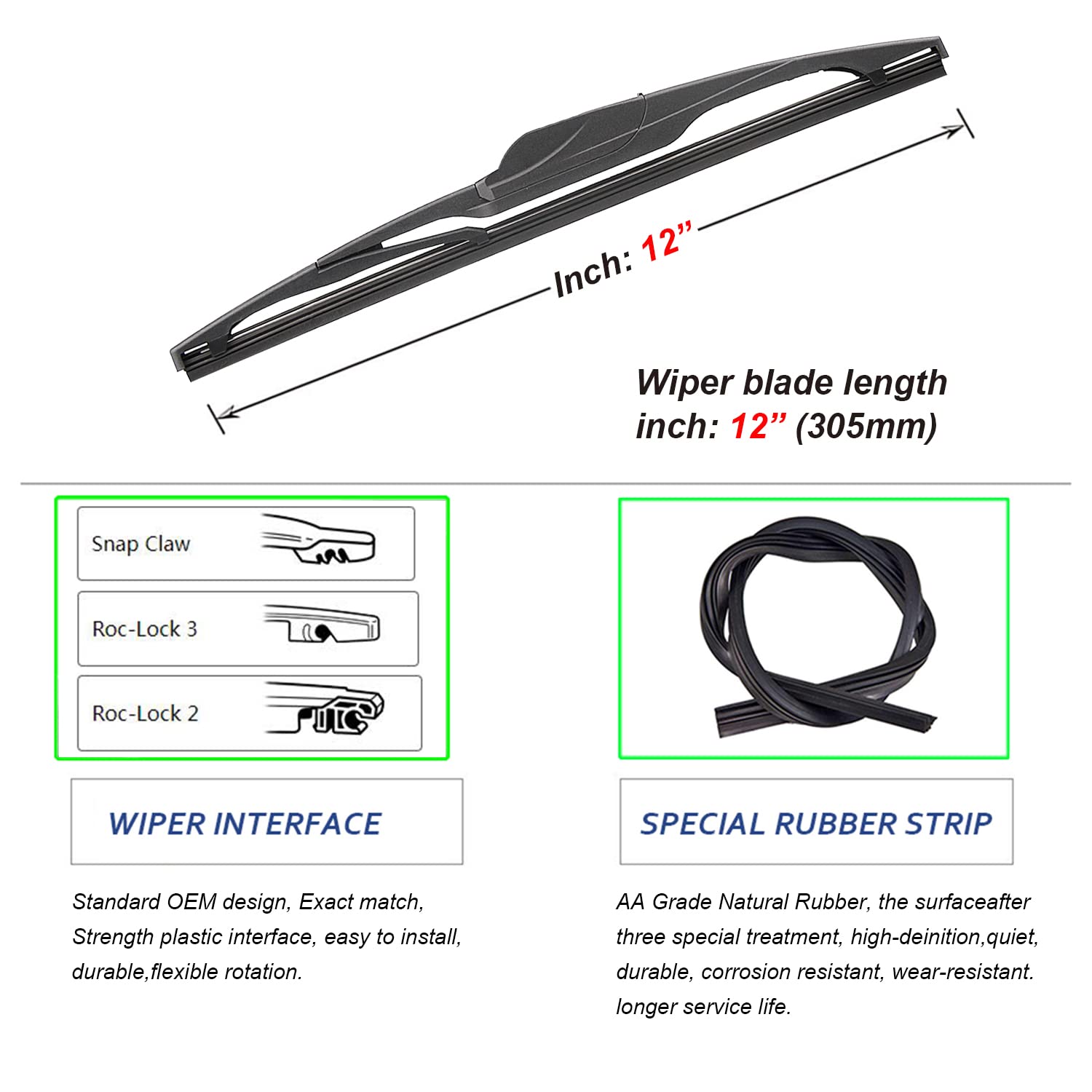 Emithsun Quality 12'' Premium All-Seasons Durable Stable And Quiet Rear Windshield Wiper Blades (Pack Of 1)
