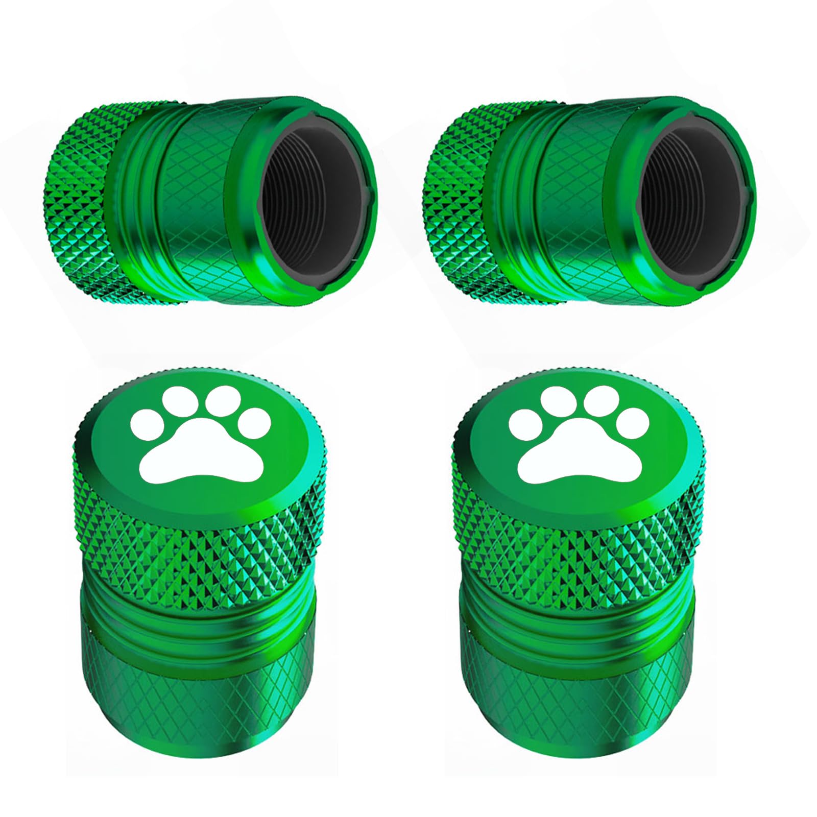 Tire Valve Stem Caps - 4 Pack Anti-Corrosion Premium Anodized Alloy Tyre Air Valve Caps Cat Dog Paw for Car SUV Bike Green