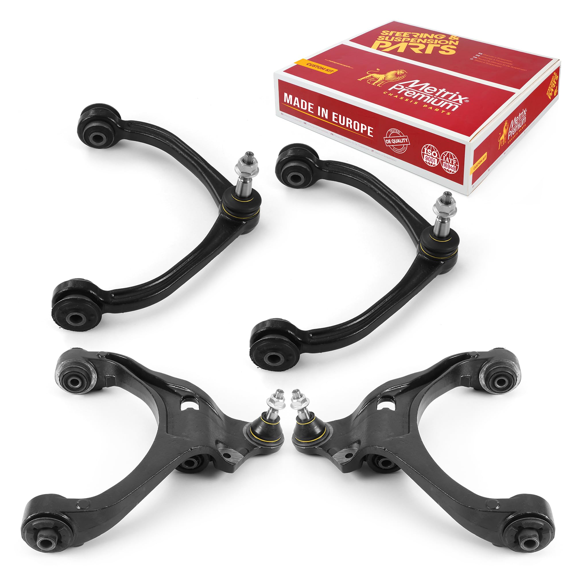 Metrix Premium Chassis Parts - 4 Pc Front Lower & Front Upper Control Arm Kit Fits 11 Ram Dakota, 06-09 Mitsubishi Raider, 05-10