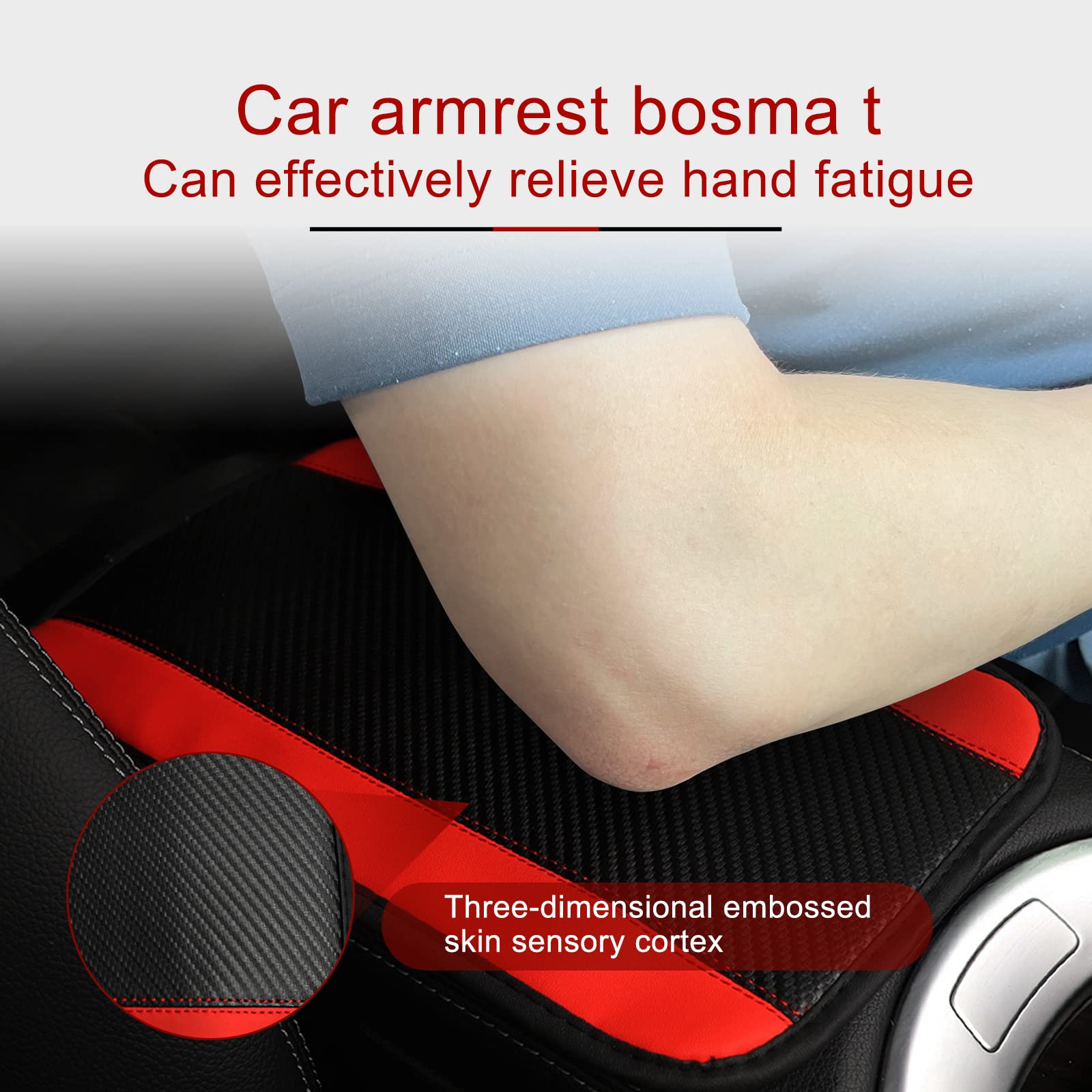 Miytsya Four Seasons Universal Armrest Box Mat, Carbon Fiber Leather Embossing, Waterproof Armrest Cover Center Console Mat, Car