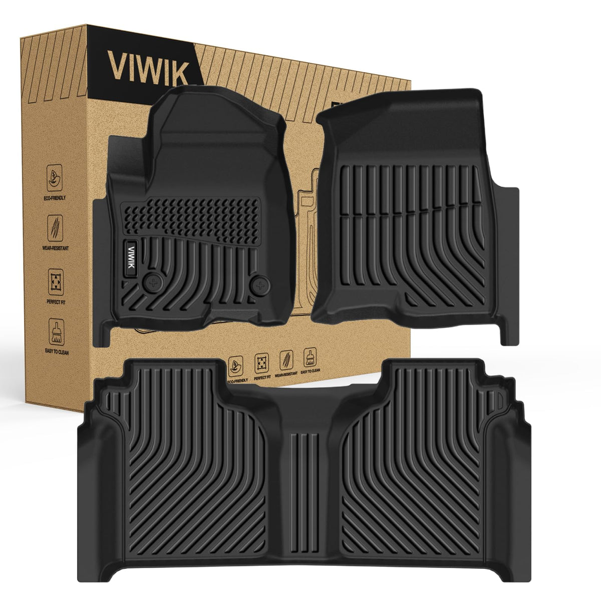 VIWIK TPE Floor Mats for Chevy Silverado/GMC Sierra 1500 2019-2024 2025, All Weather Car Mats Compatible for GMC Sierra 2500HD/3