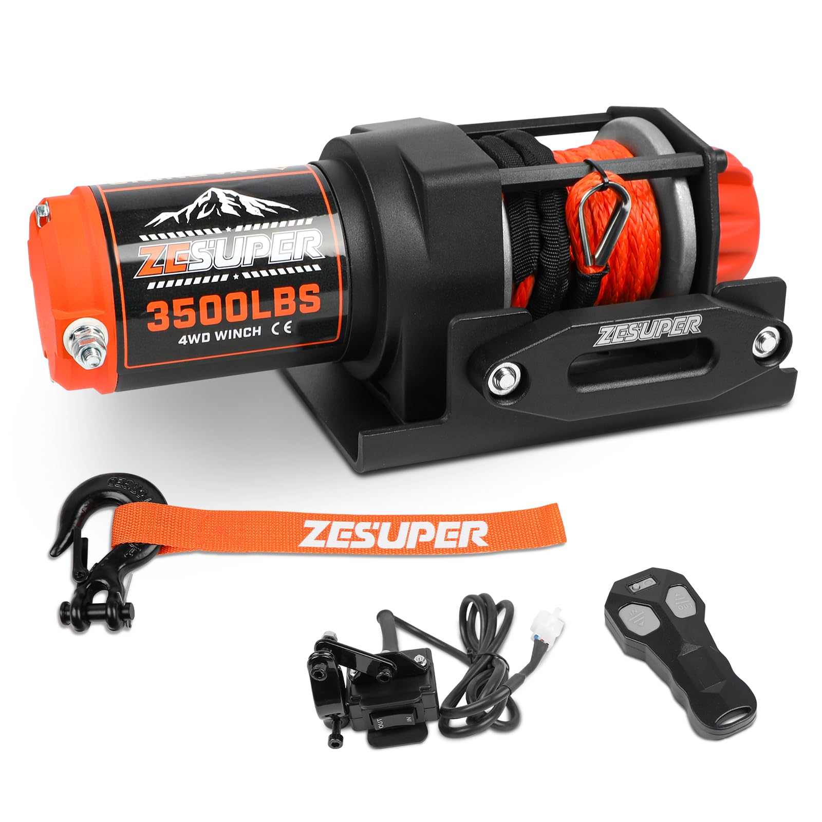 ZESUPER 3500 lb Waterproof Winch Electric Winch Kit, ATV UTV Trailer Winch 12V with Synthetic Winch Rope,Hawse Fairlead,Wireless