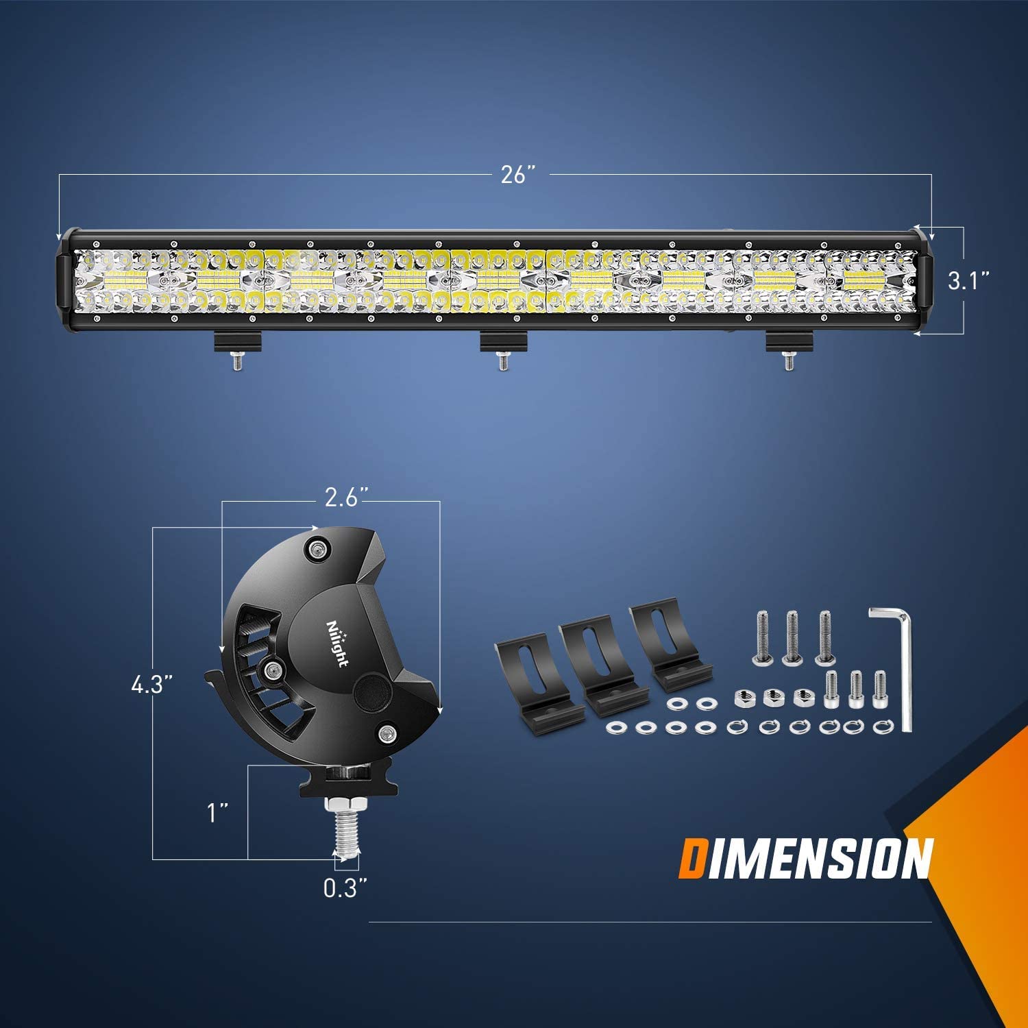 Nilight 26 Inch 540W Led Light Bar Triple Row Flood Spot Combo 50000Lm Driving Boat Led Off Road Lights With 12V On/Off 5 Pin Ro