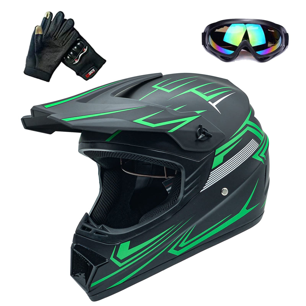 Motocross Helmet Fashion Youth Dirt Bike Helmet Unisex-Adult ATV Off-Road Mountain Bike Motorcycle Red Helmet DOT Approved (Gree