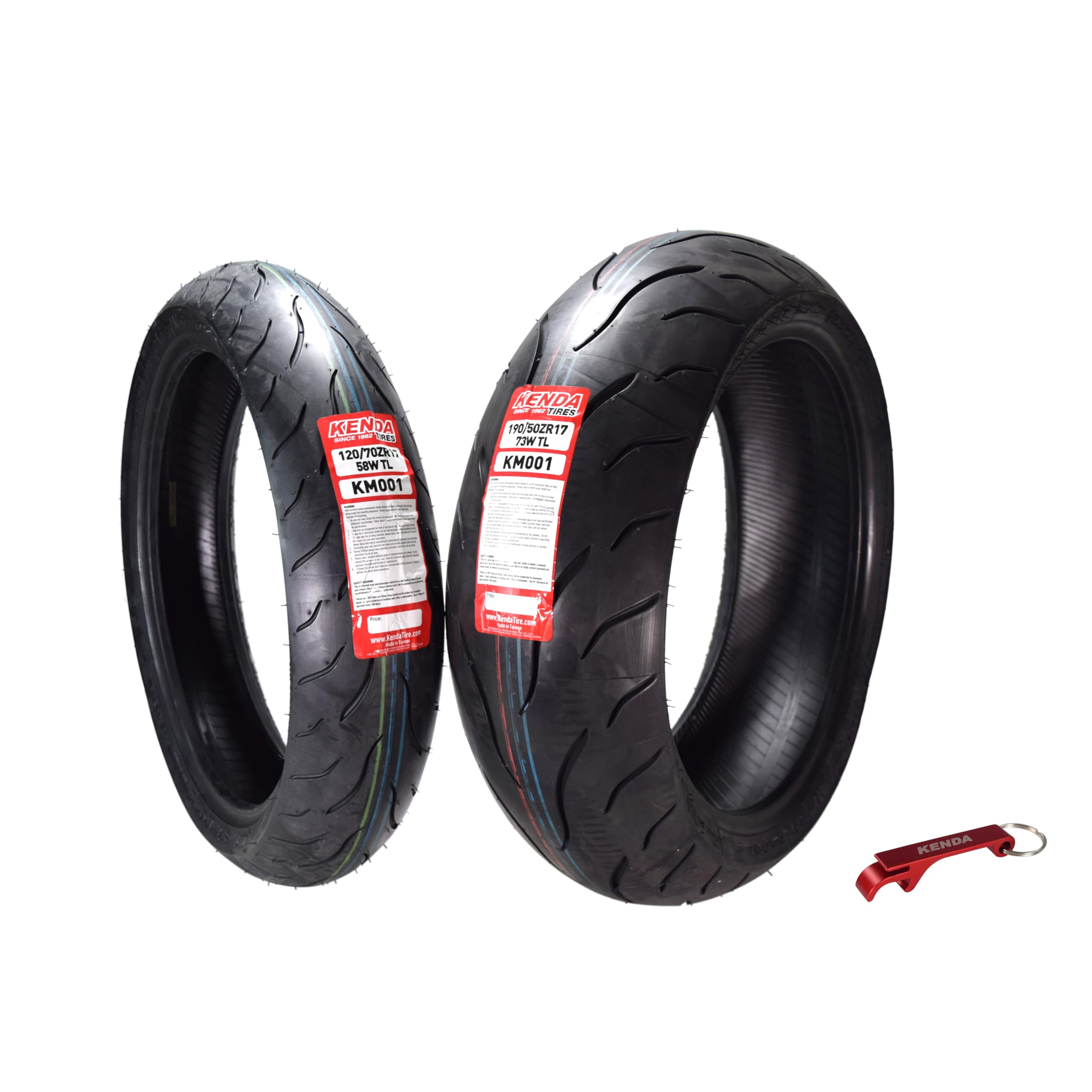 Kenda KM1 (KM001) 120/70ZR17 Front (58W) & 190/50ZR17 Rear (73W) Tires for Sport Touring Motorcycles, Radial with High-Speed Sta