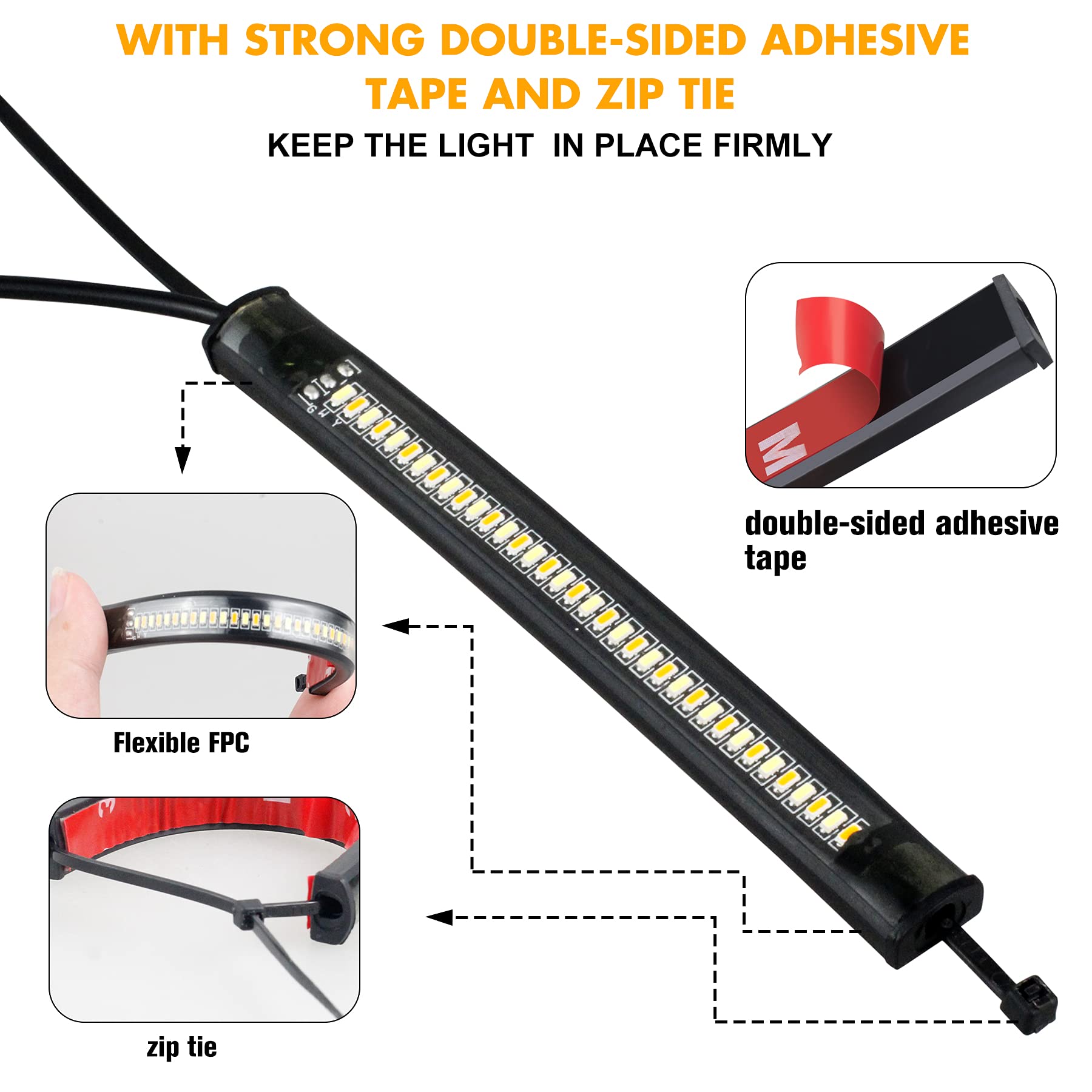 Quasco Motorcycle Turn Signals Strip, Flexible Universal 12V Led Blinkers Compatible With Harley Cafe Racer Dual Sport Dirt Bike