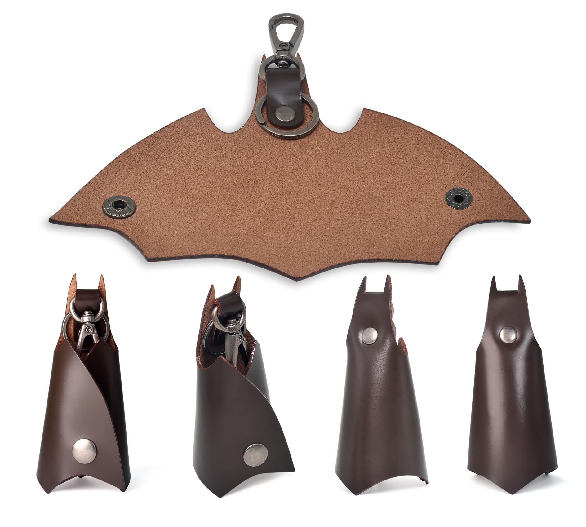 CAILLU KeyChain Leather Bat Shape for men gifts and women Car key fob case,Leather fashion pop keys ring cover holder (Dark brow