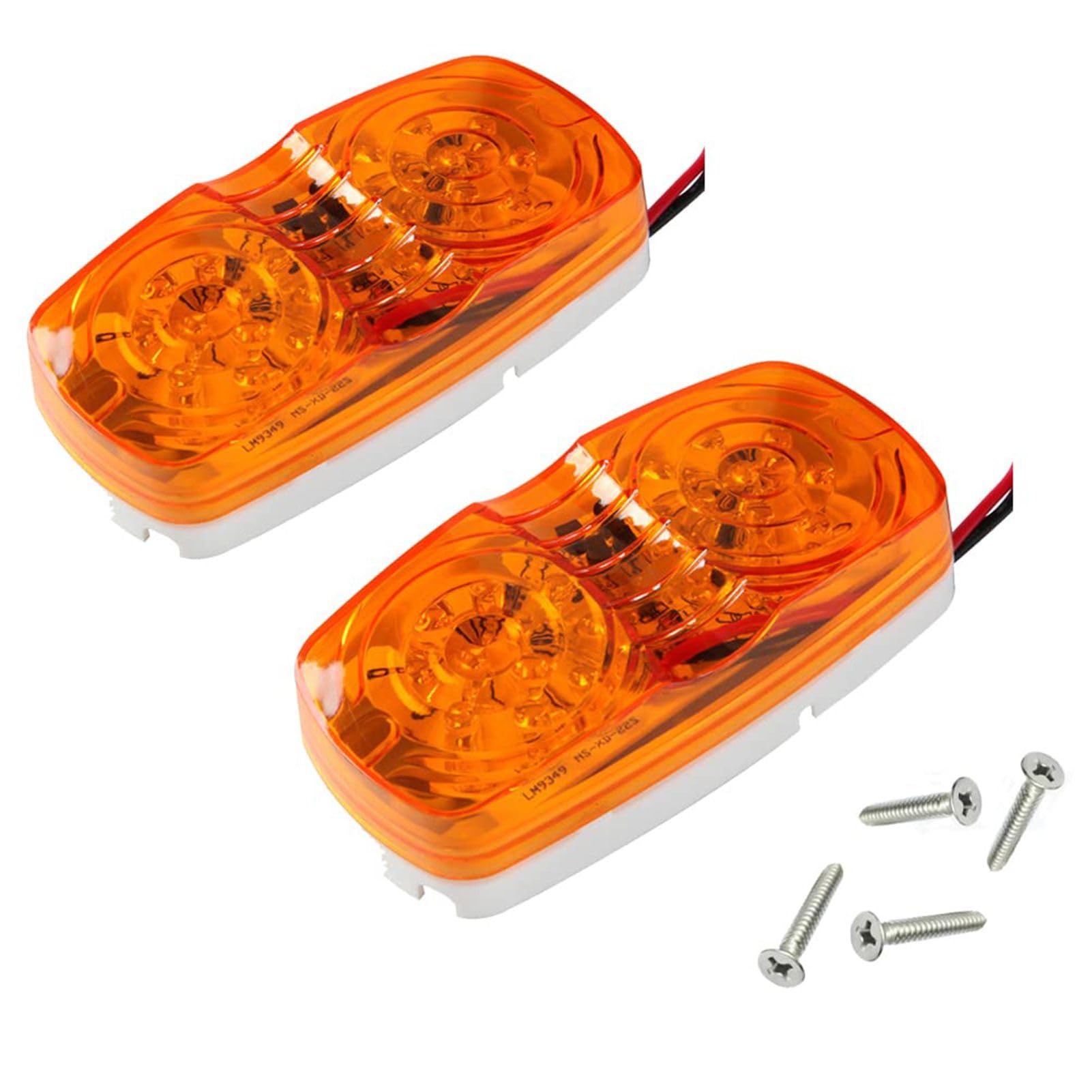 New Sun 2 Pcs Rv Trailer Marker Led Light, Bullseye/Tiger Eye/Double Bubble Clearance Light, 10 Amber Leds, 4X2 12V Rectangular