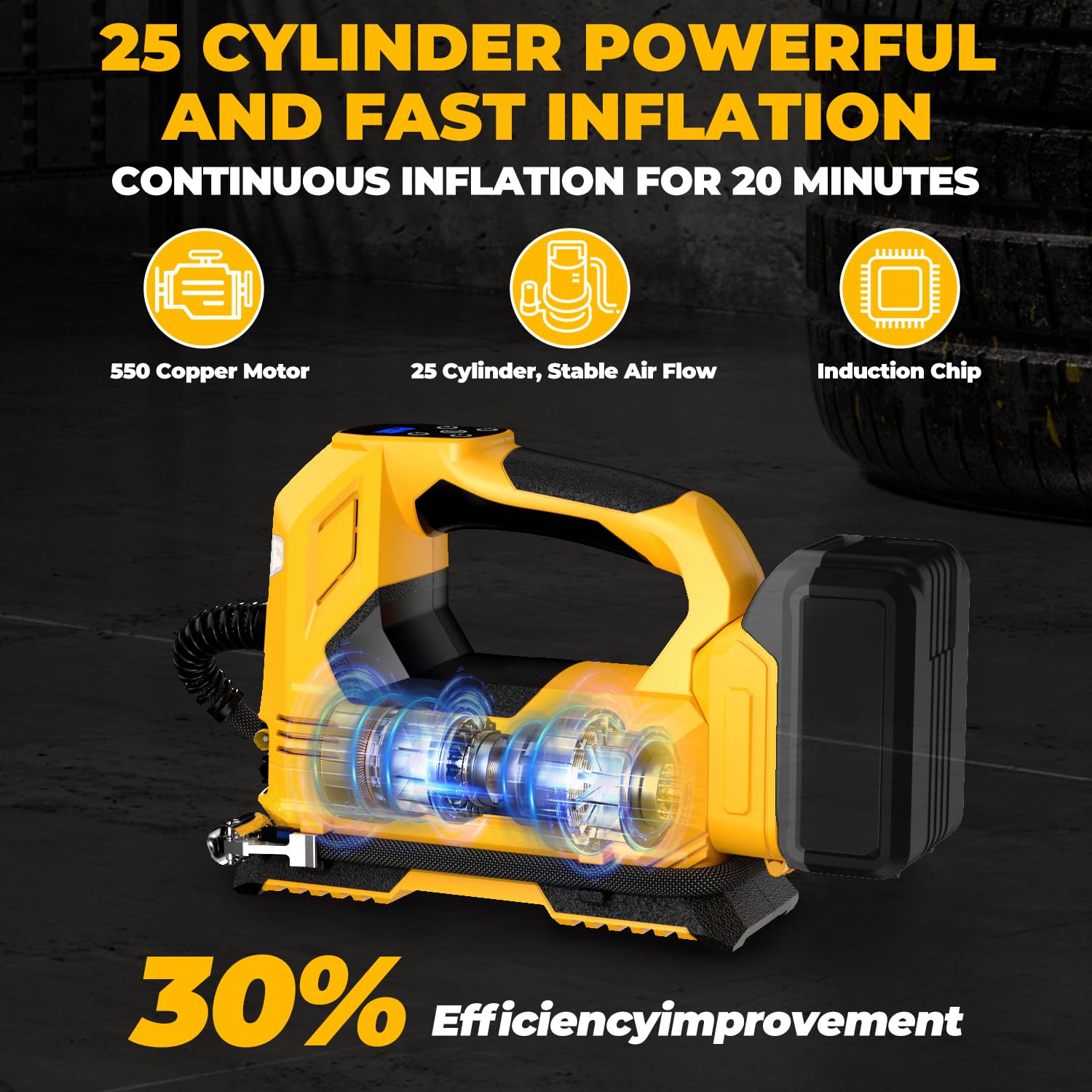 Cordless Tire Inflator Air Compressor For Dewalt 20V Max Battery, 160Psi Portable Led Light Handheld Air Pump With Digital Press