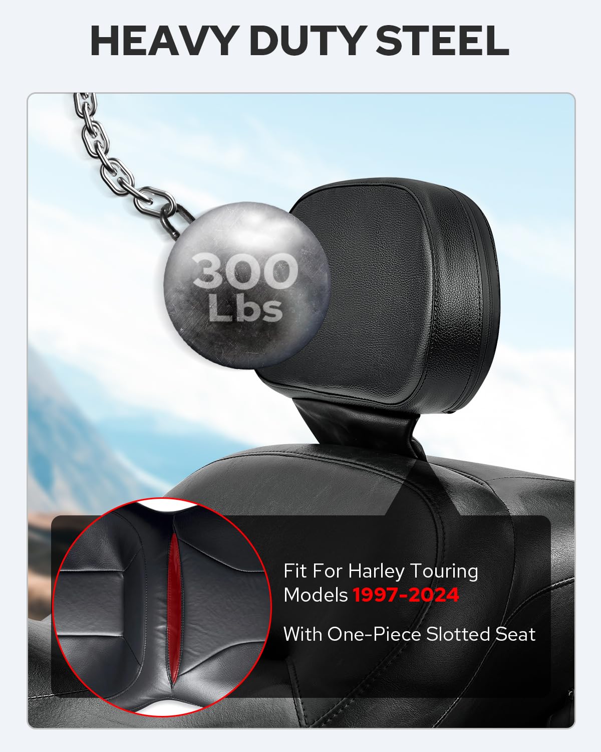 Benlari Rider Backrest, Adjustable Detachable Plug-in Driver Back Rest Pad Fit for Harley Davidson Touring Street Glide Road Gli