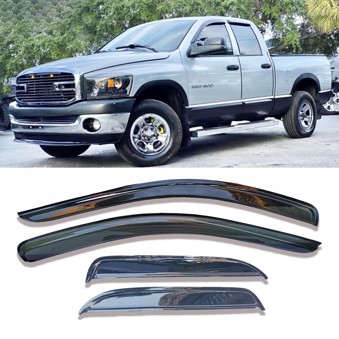Rain Guards for 2002-2008 Dodge Ram 1500 Window Vent Deflector, Side Car Window Deflectors Visor Also Fit 2003-2009 Dodge Ram 25
