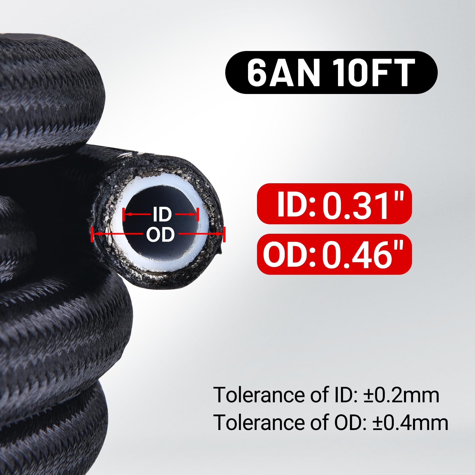 Evil Energy 6An Ptfe Fuel Line Kit, An6 E85 Fuel Hose Line 10Ft Black