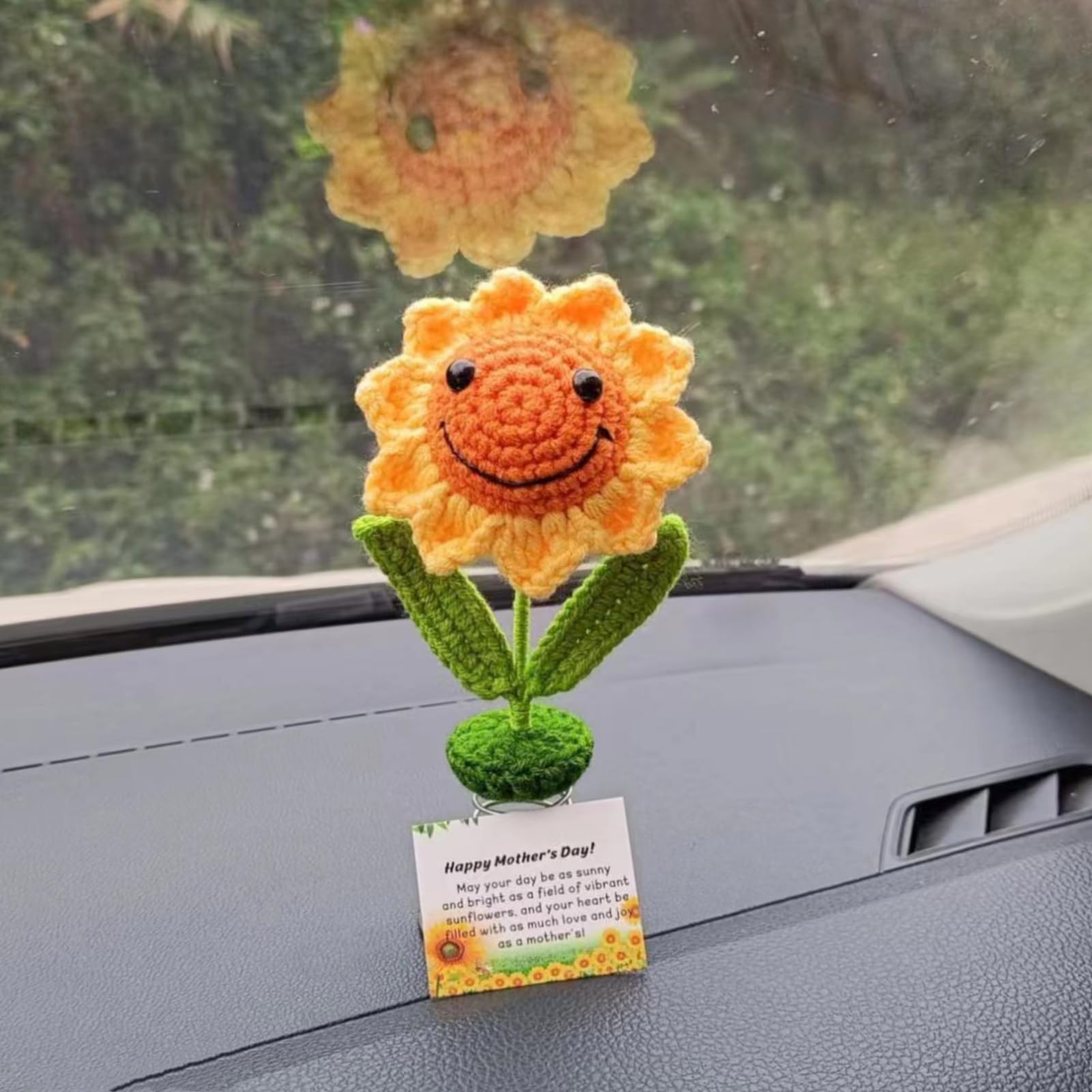 Levvohd Emotional Support Handmade Sunflowers For Women, Hippie Bobbleheads For Car Dashboard Crochet Positive Sunflowers Car Ac