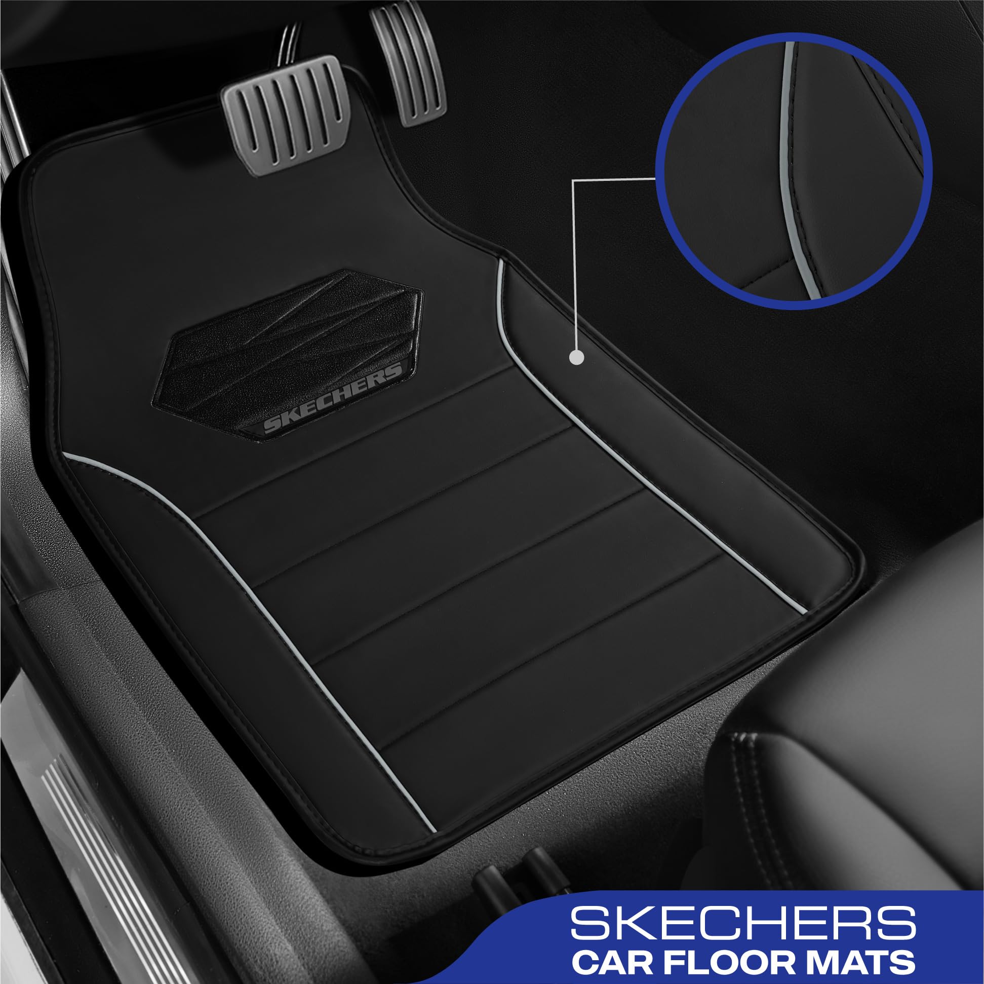 Skechers Memory Foam Car Mats,Leather Piping Floor Mats with Anti-Slip Pad,Universal Waterproof Fit Automotive Floor Mats for SU