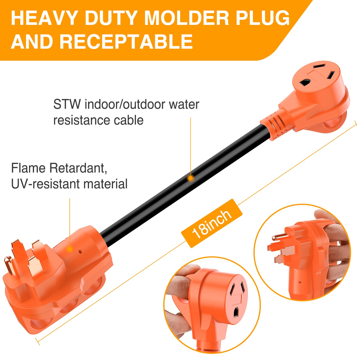 Nilight - 50033R 18 Inch 50 Amp To 30 Amp Rv Plug Adapter Heavy Duty Dogbone Electrical Adapter With Handle 50A Male To 30A Fema