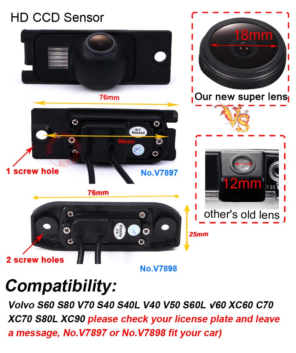 Hdmeu Hd Color Ccd Waterproof Vehicle Car Rear View Backup Camera, 170 Viewing Angle Reversing Camera For Volvo S60/S80/V70/S40/
