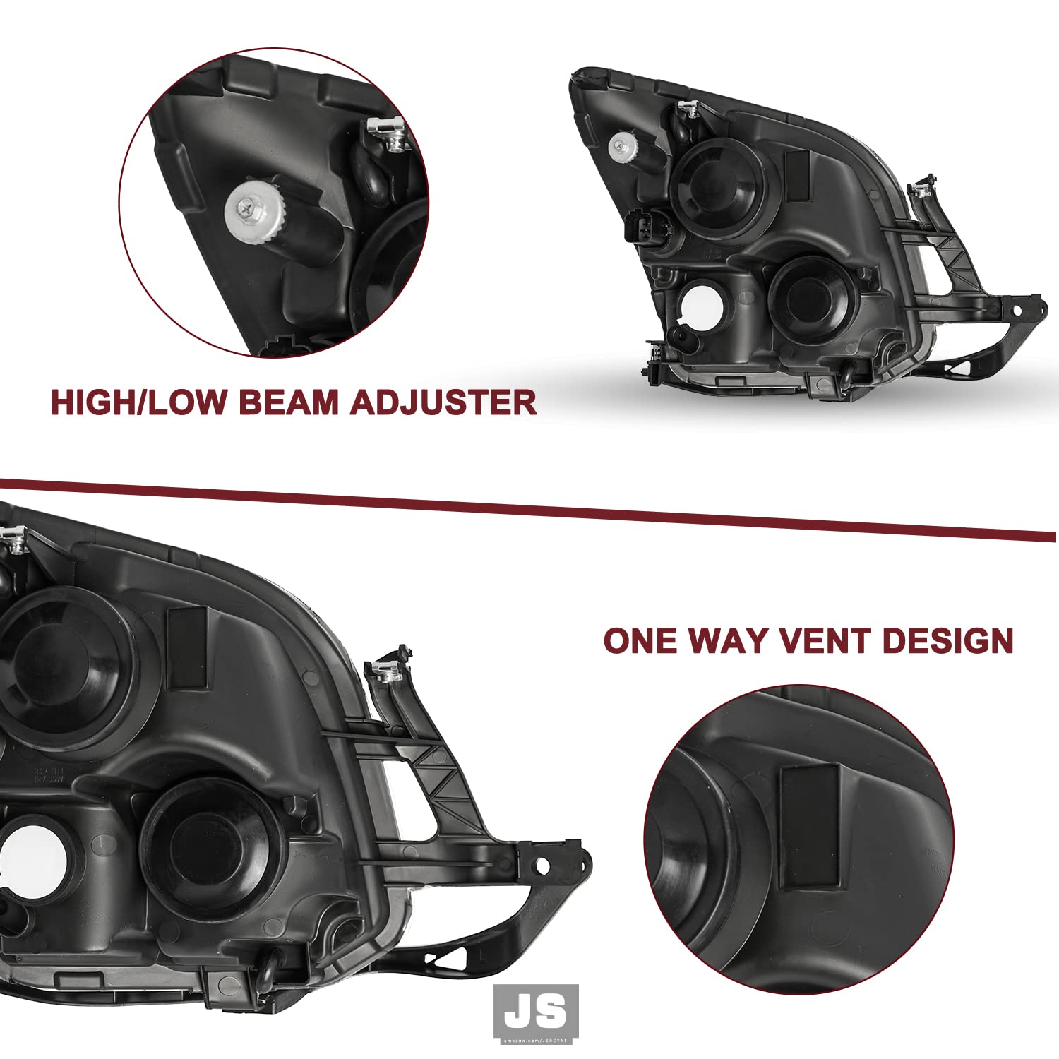 Jsboyat Headlight Assembly W/Bulbs Fit For 2006-2009 Ford Fusion Headlamp Replacement Passenger & Driver Side (Black Housing With Clear Reflector)