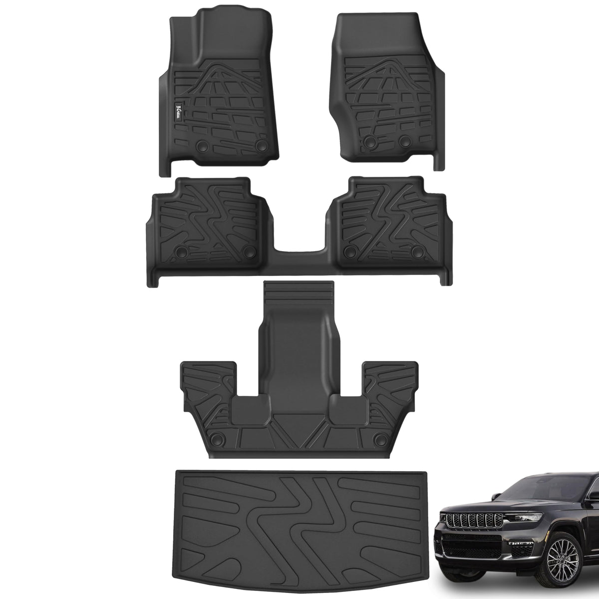 Karpal Floor Mats Cargo Liner Fit With Jeep Grand Cherokee L 2021-2025 (6-Seater W/O 2Nd Row Center Armrest Only), All-Weather 1