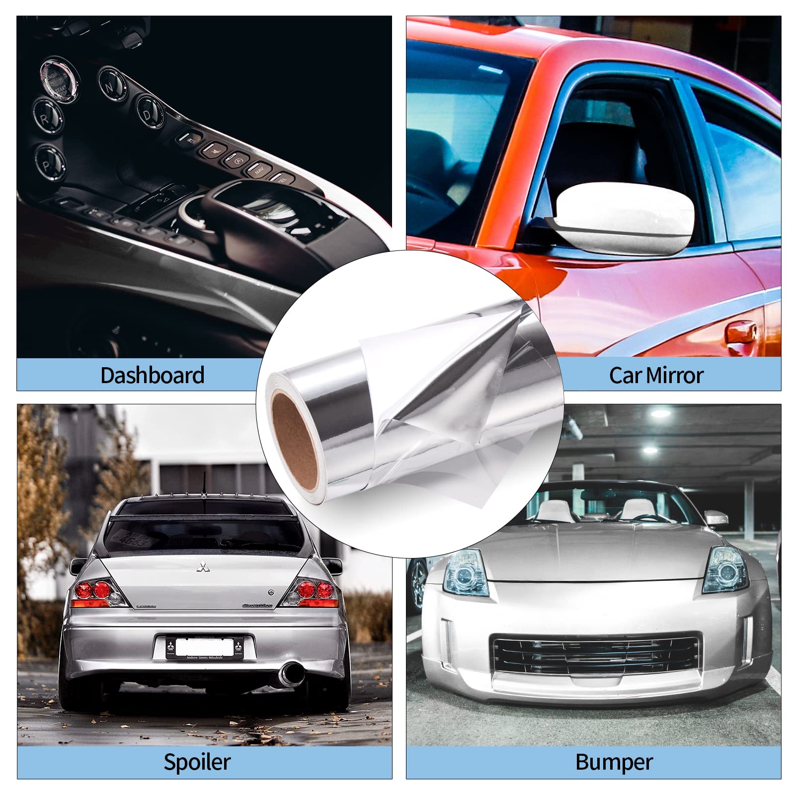 VINYL FROG Car Vinyl Wrap 1.5x5ft Chrome Mirror Silver Self-Adhesive DIY Car Sticker Decals Film Decoration