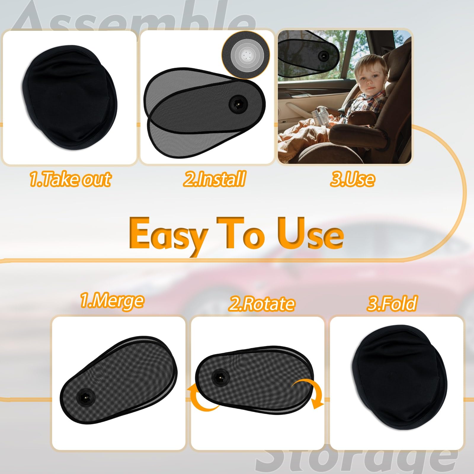 PUMHUBO Adjustable Car Side Window Sun Shade - Rotatable Baby and Driver Window Blocker, Windshield Sun Visor