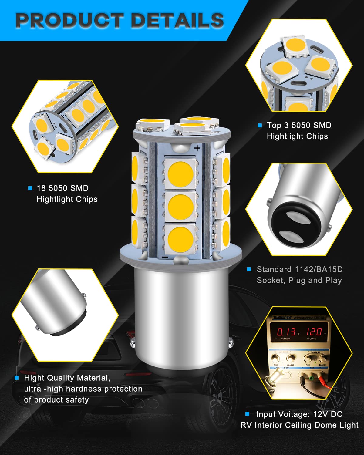 Qoope 6-Pack 1076 Led Bulb For Rv, 1142 1004 Ba15D Warm White Light Bulb Replacement For 12V Camper Trailer Motorhome Boat Interior Light, 5050 18Smd Double Contact Bayonet,#90 Yard Landscape Bulb