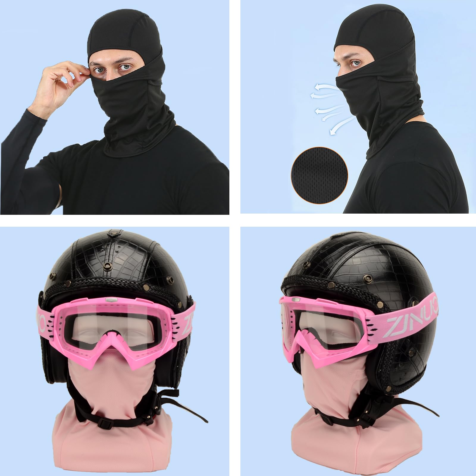 ZJNUO ATV Goggles with Balaclava face Mask for Men Women and Youth, Dirt Bike Motorcycle Motocross Riding Ski Goggles (Pink Clea