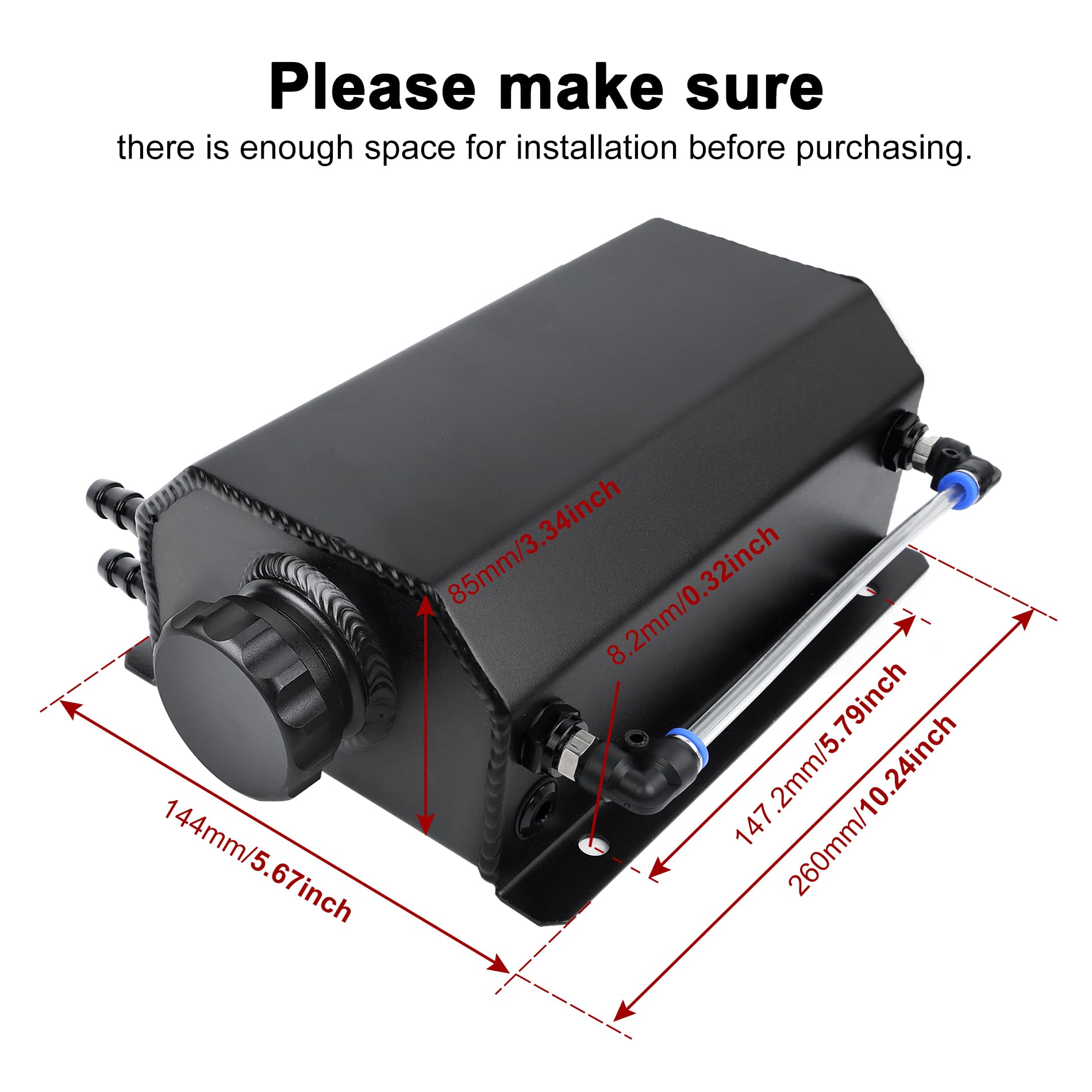 Evil Energy Radiator Coolant Overflow Tank, Coolant Recovery Tank Aluminum 2L Black