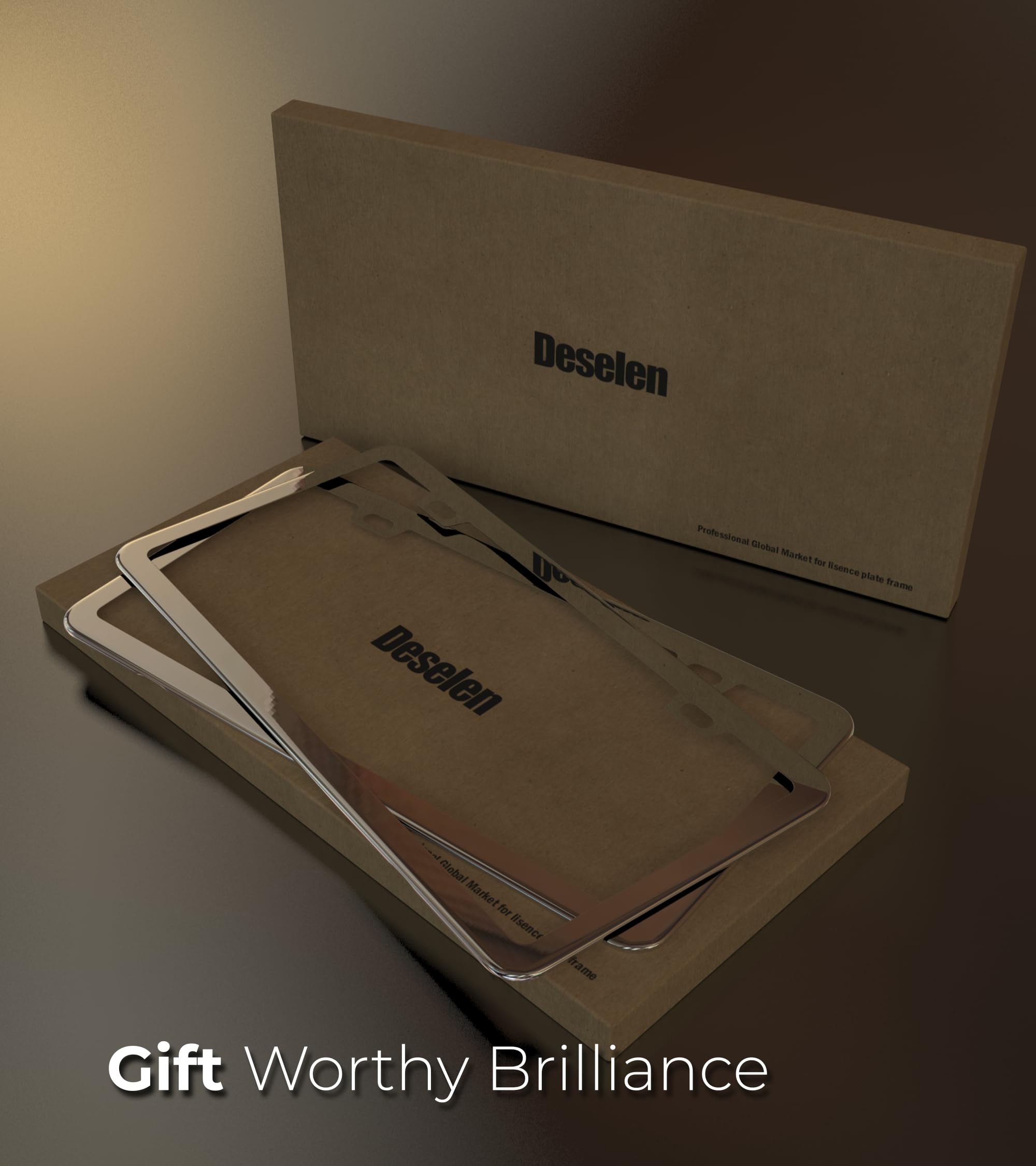 Deselen Gloss Silver License Plate Frame, Metal Thin Stainless Steel With 2 Holes Screw Cap, 2 Pack (Glossy Silver(Mirror Finish