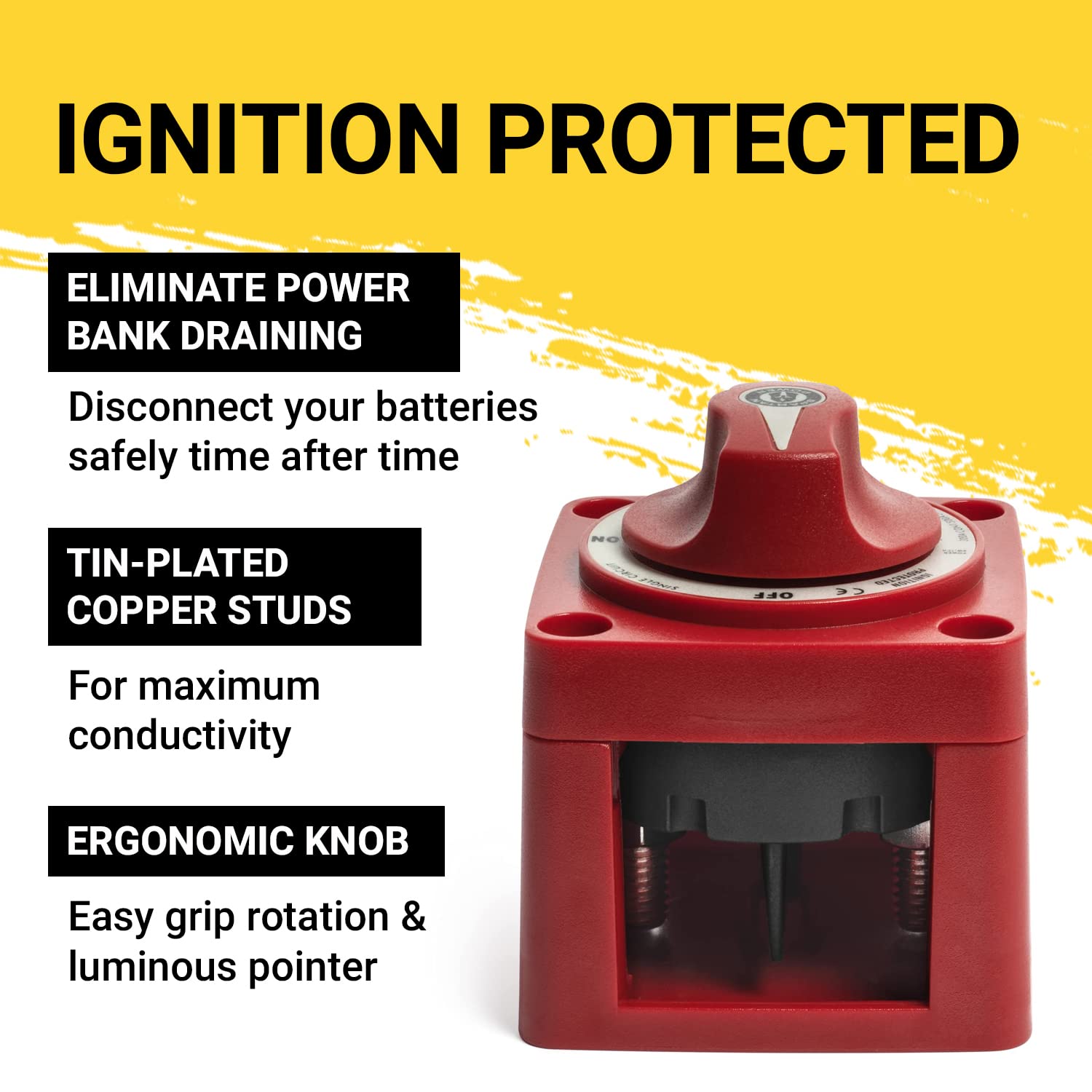 Spartan Power Battery On/Off Disconnect Switch 300A - Ignition Protected, Heavy Duty Cutoff Switch For Rv, Marine, And Automotiv