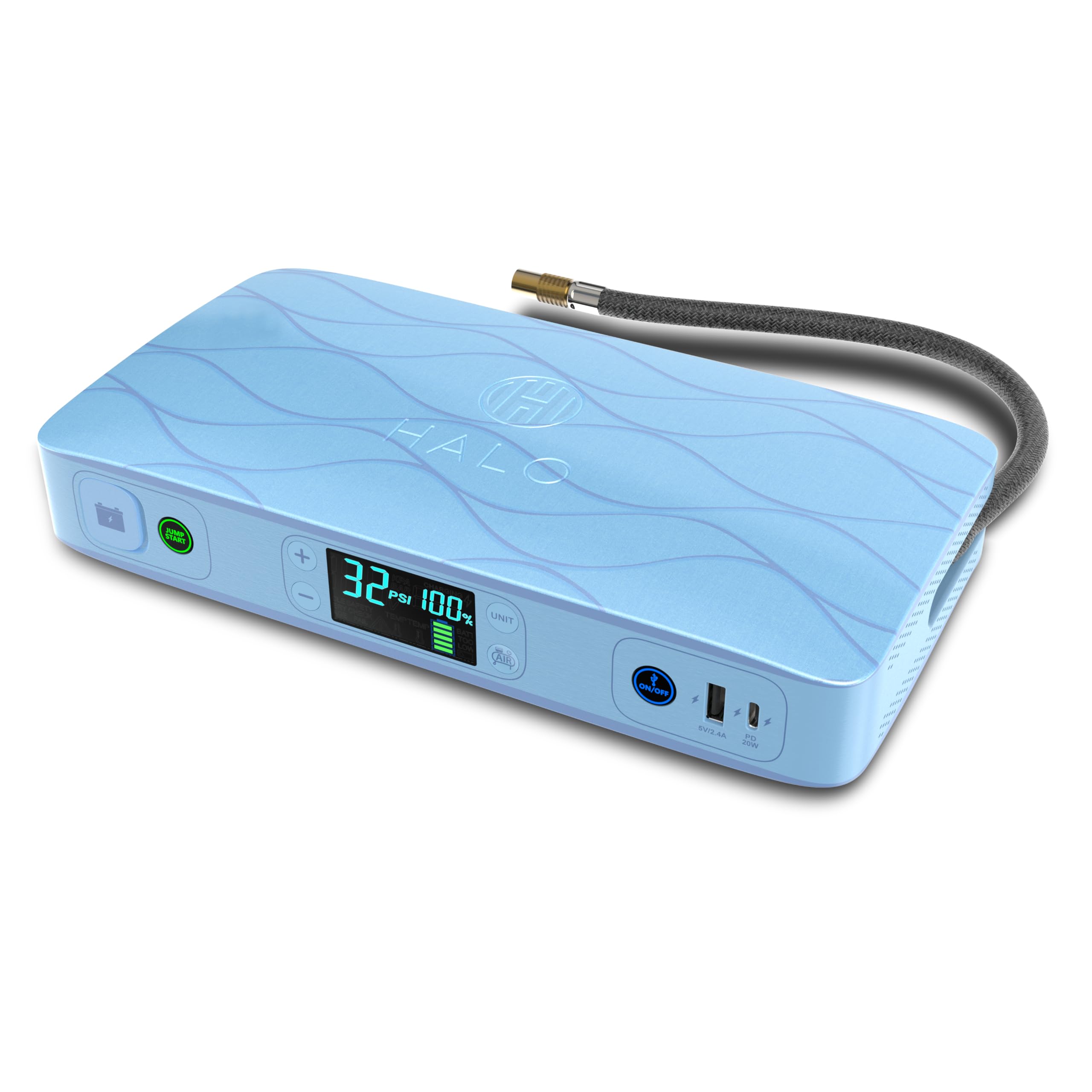 Halo Bolt Ultimate 2.0, Portable Vehicle Jump Starter With Air Compressor, Power Bank, Floodlight With Digital Display Charges M