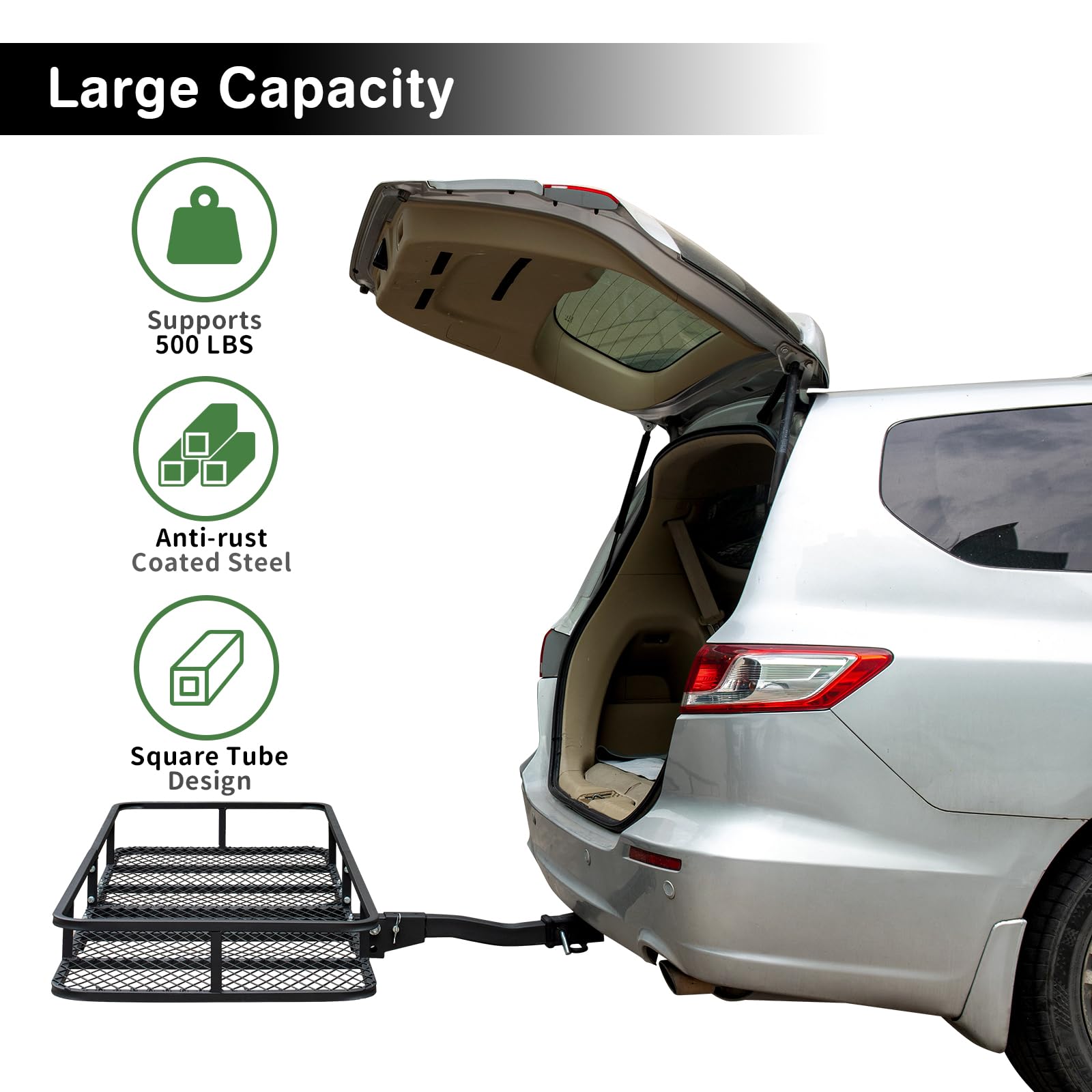 Leader Accessories Trailer Hitch Cargo Carrier Rack With Bag, 60''X24''X6'' Folding Hitch Mount Vehicle Carrier Basket For Suv,
